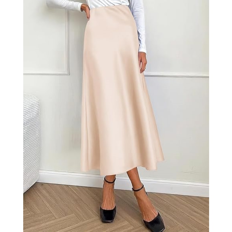 Women's Satin High Waist A‑Line Long Midi Skirt, 2026 Summer