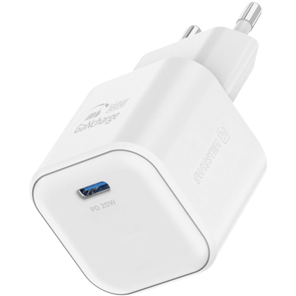 SWISSTENŁadowarka sieciowa Swissten GaN, USB-C PD, 20 W, biała