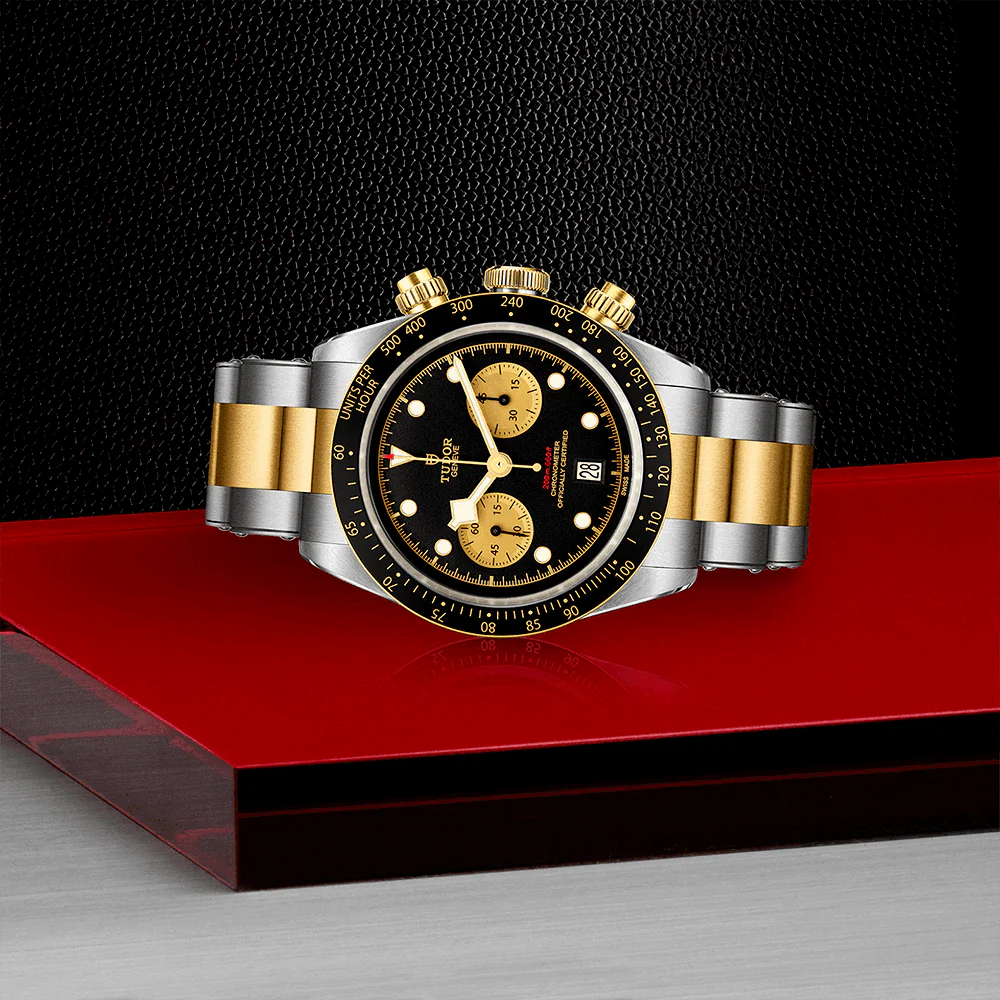 [2026 Mirror Grade]Black Bay S&G 41mm Black/Gold Dial Men's Chronograph Bracelet Watch