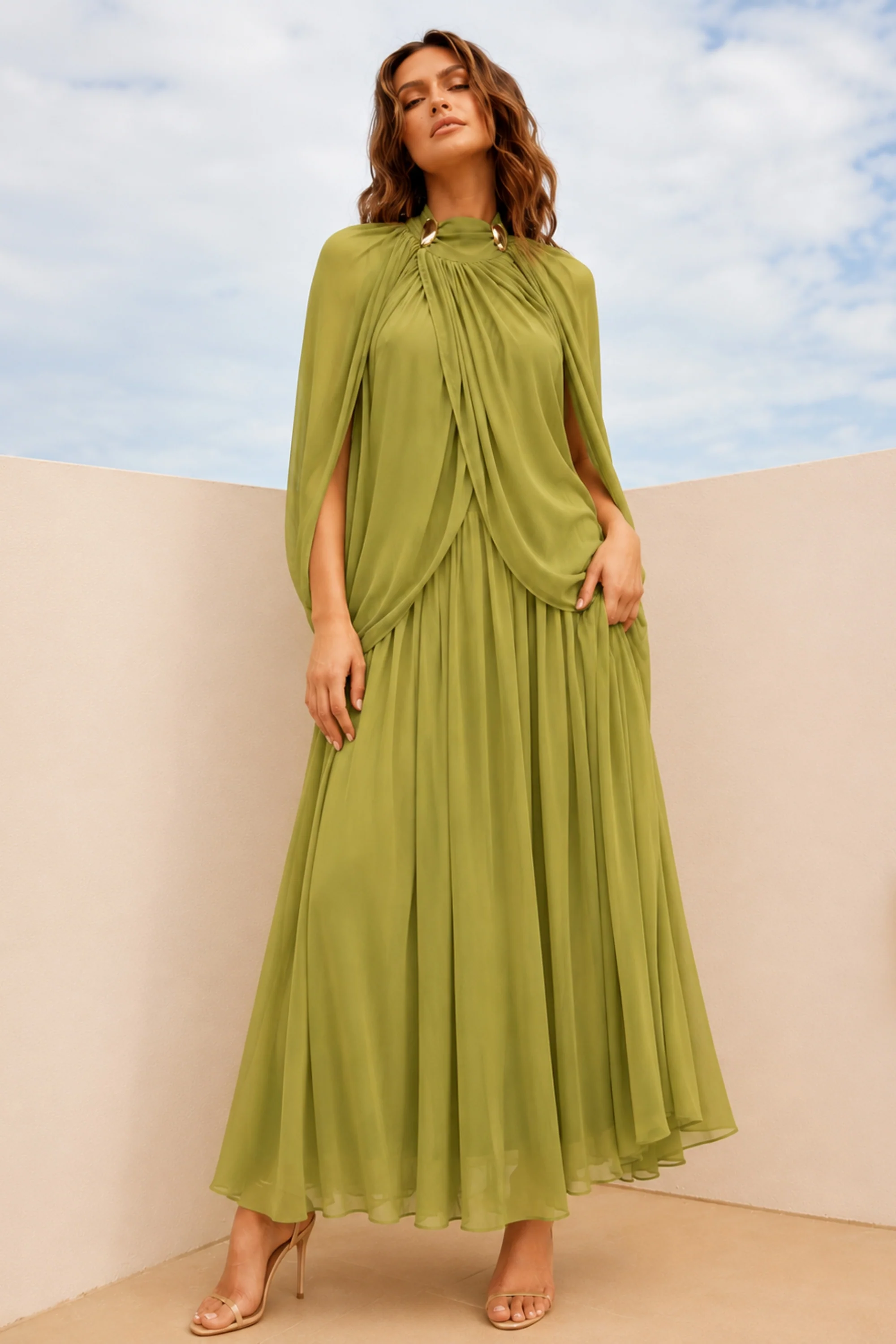 Lime Veil Cape Dress