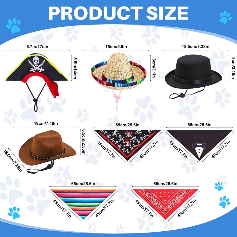 4 Sets Dog Costume Outfit Pirate Dog Hat Formal Tuxedo Bandana Collar Pet Cowboy Hat Mexican Sombrero Hats for Fiesta Halloween Wedding Outfit Accessories Photo Prop Party Supplies