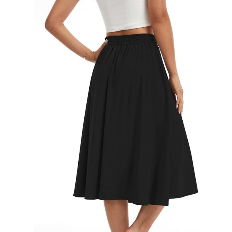 Women's Pleated High Waist A‑Line Midi Flowy Skirt with Pockets