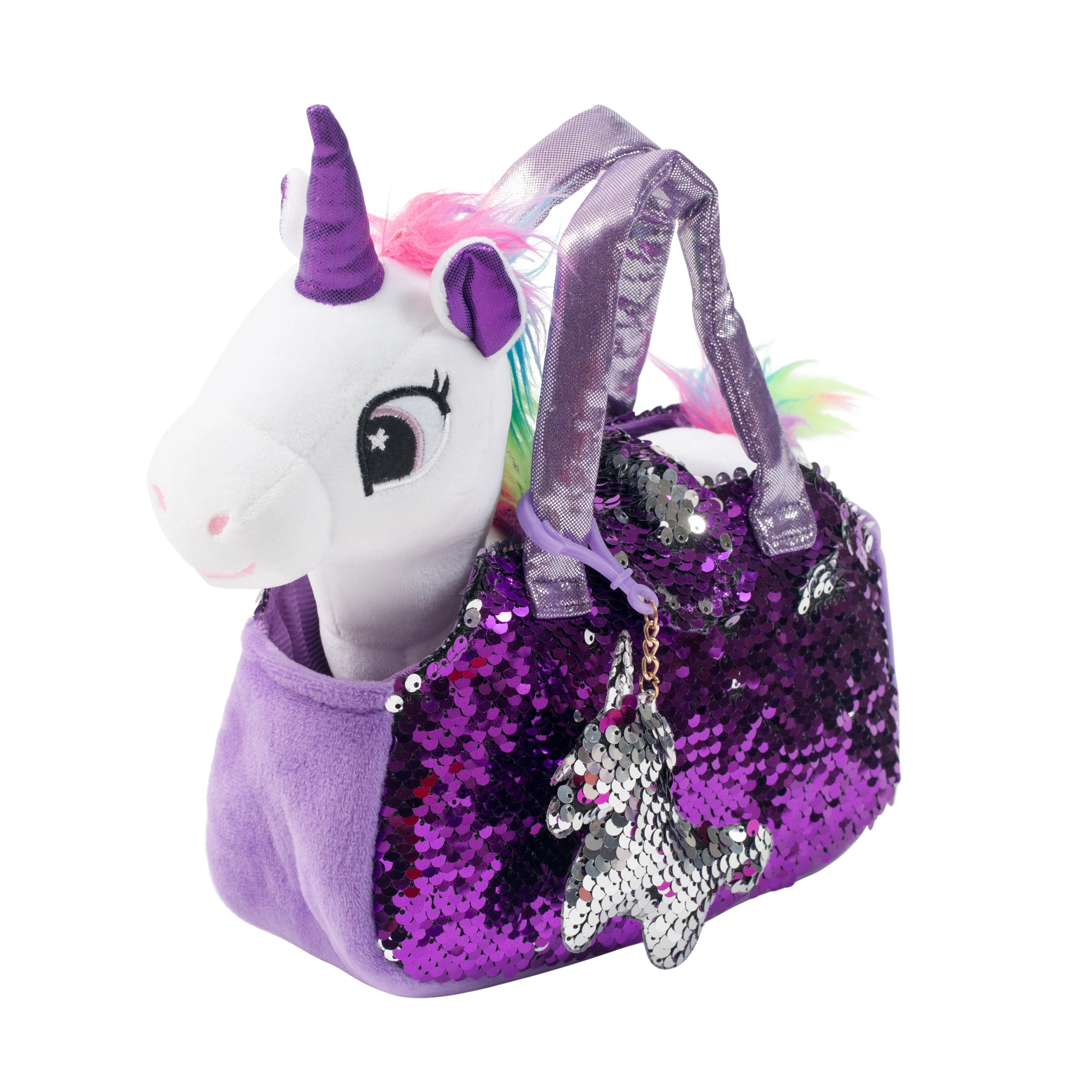 Pet Plush Set with Bag - White/Purple Unicorn