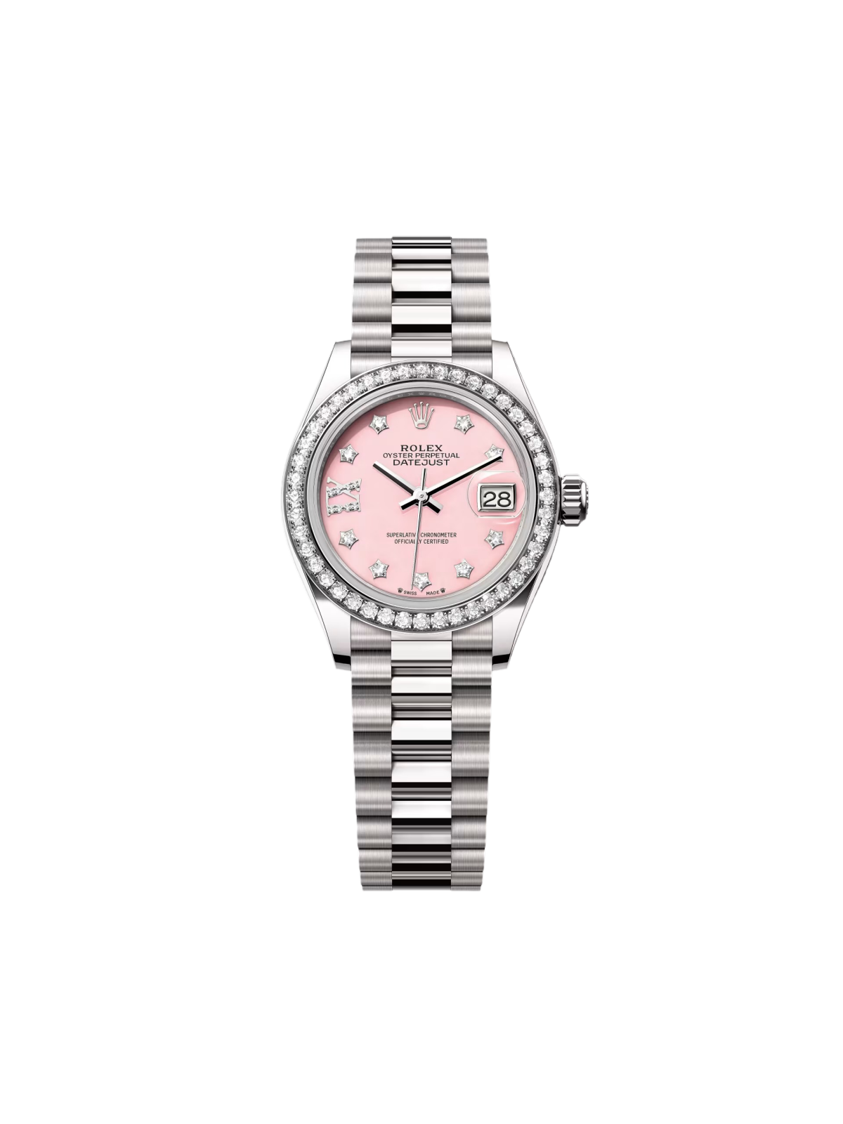 [2026 Mirror Grade]RLX Lady-Datejust 28mm 279139RBR Pink Opal Diamond Dial and Diamond Bezel White Gold Bracelet