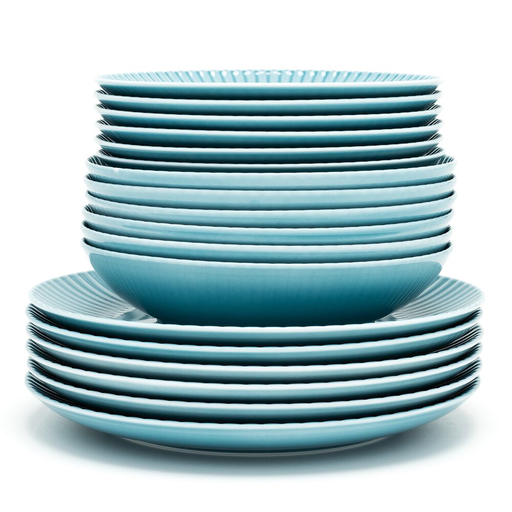LUBIANA Zestaw talerzy dla 6 osób Daisy, Porcelana, turkusowe, 18 elementów