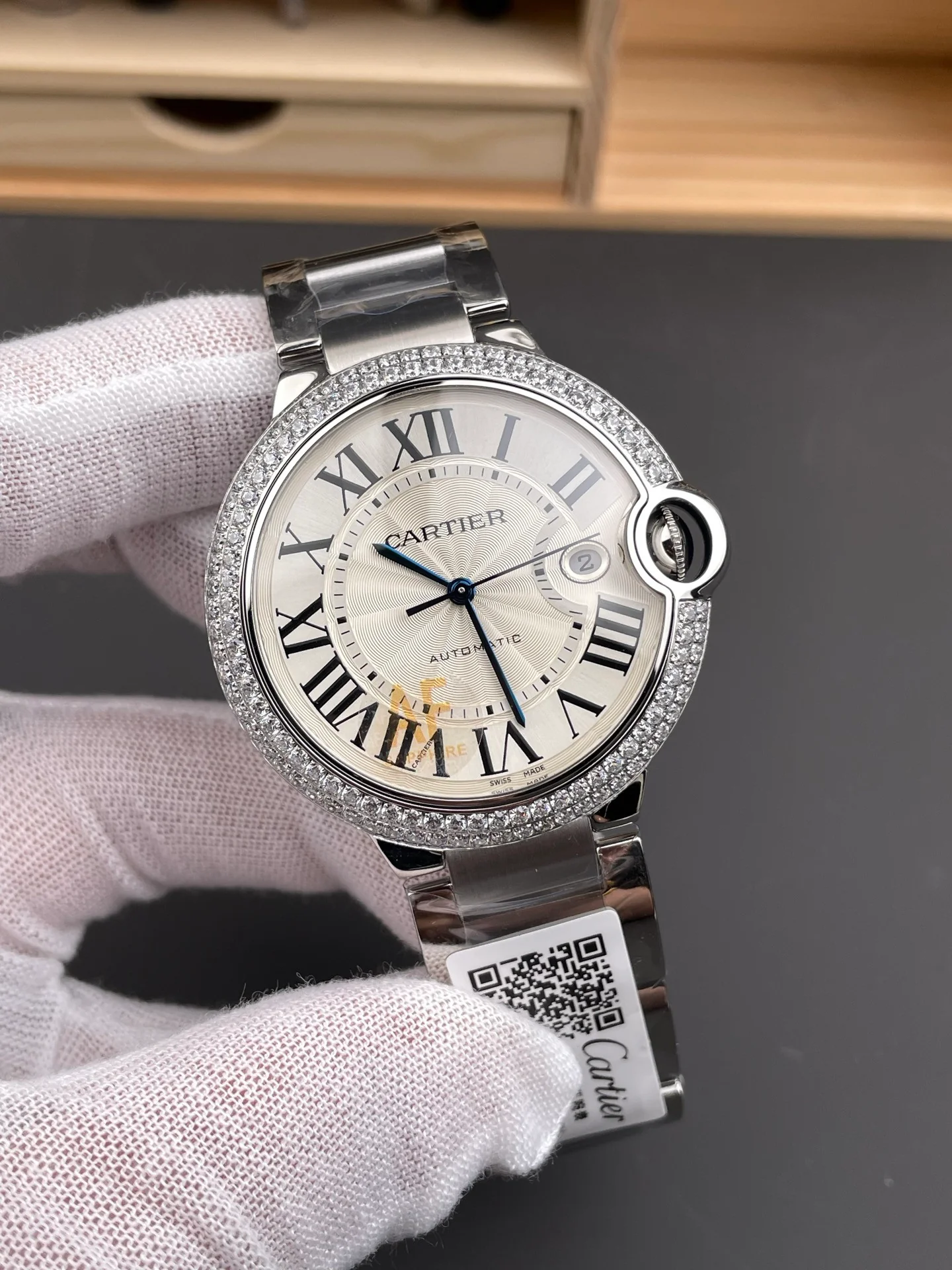 Ballon Bleu Double Row Diamond Bezel Steel Bracelet