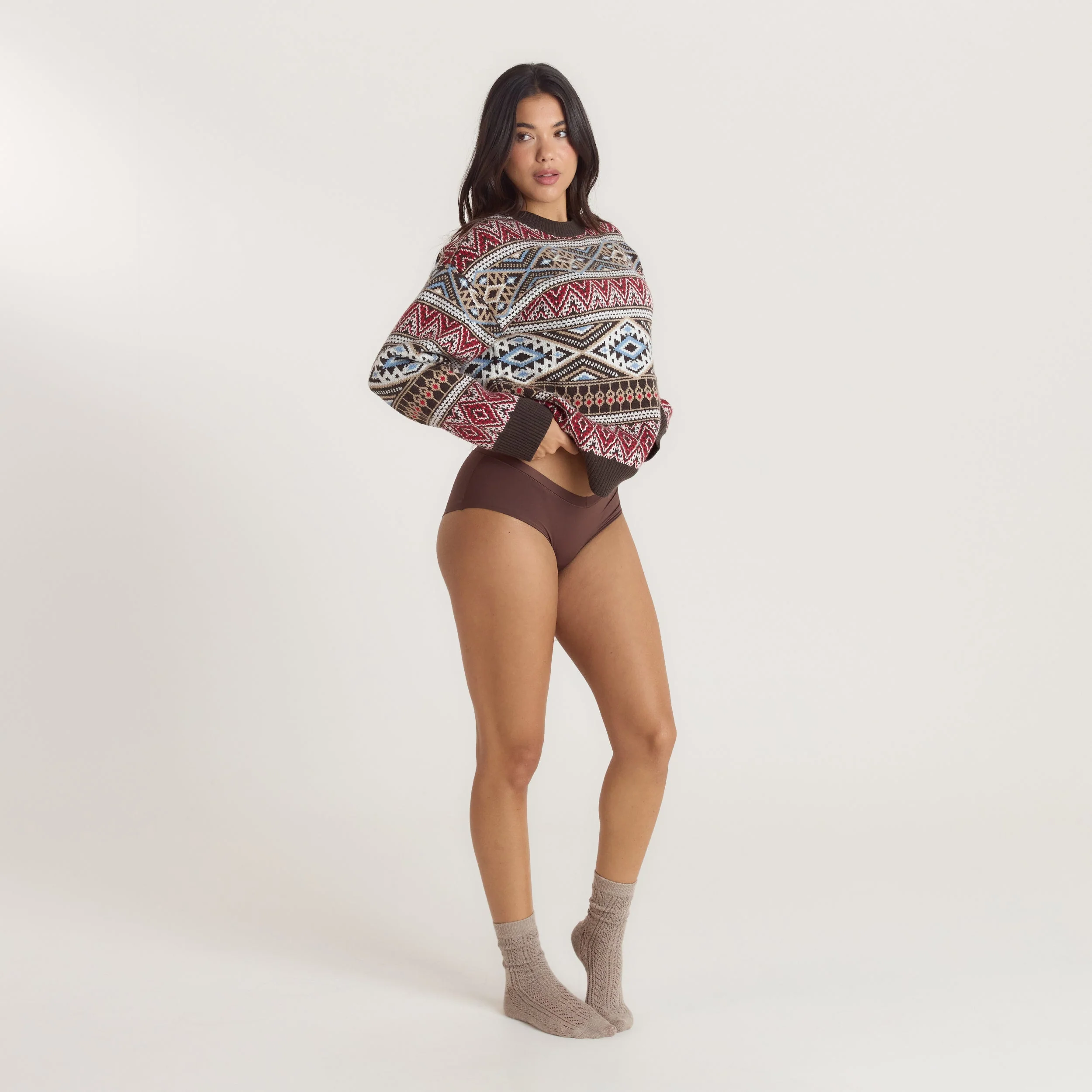 Fairisle Knitted Jumper - Brown/Red