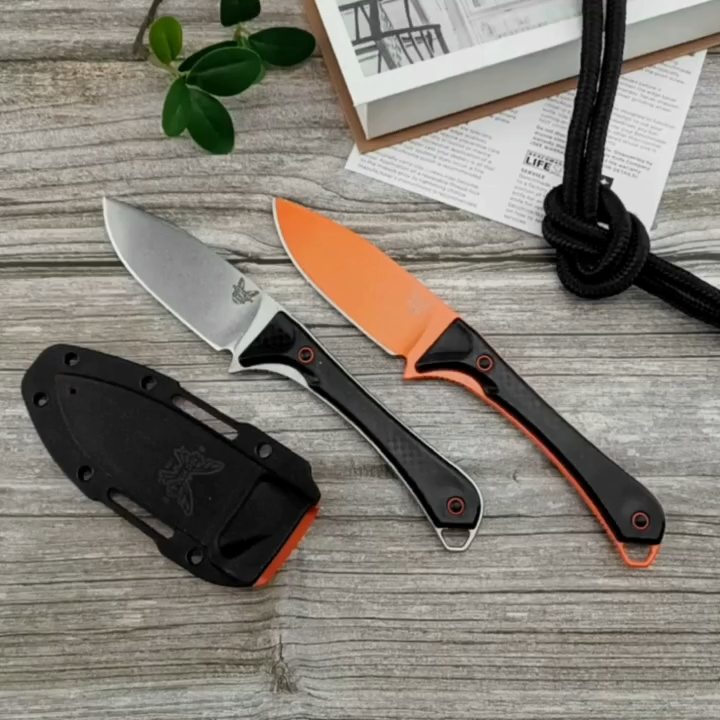 BM15201 model, full keel hunting knife with sheath, D2 steel nylon glass handle survival knife - suitable for wild survival and hunting, equipped with Kydex scabbard, city survival daily carry straight knife