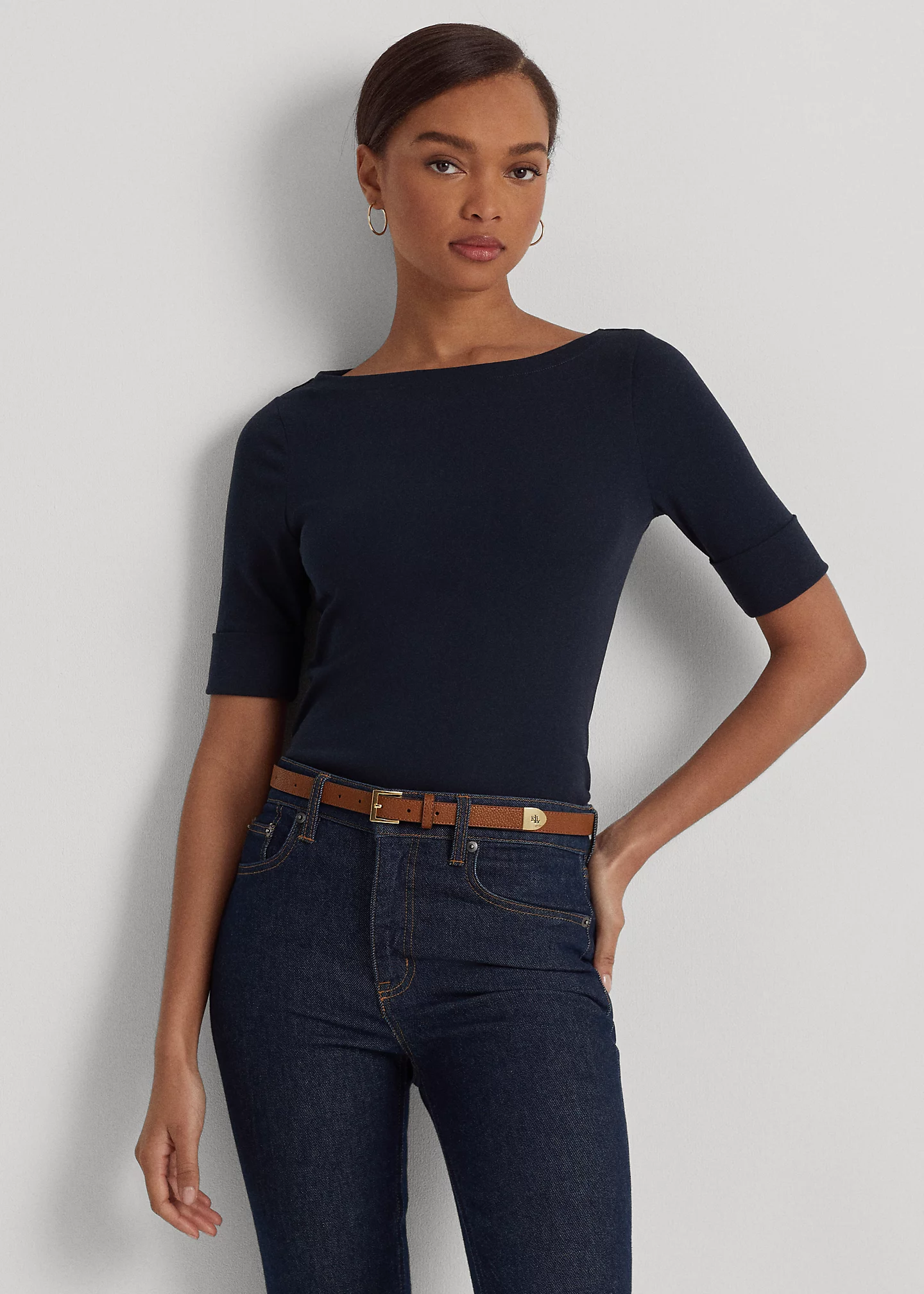 Stretch Cotton Boatneck Tee