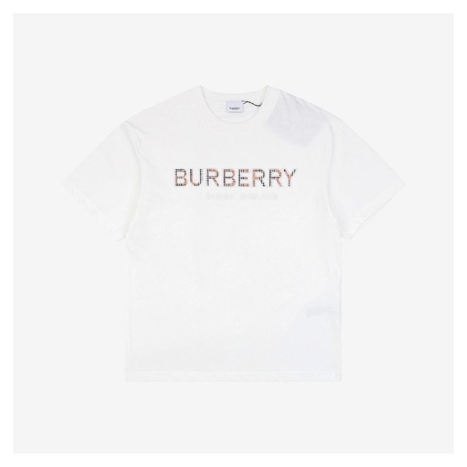 BBry Check Patchwork Logo Embroidered T-Shirt (Black/White)