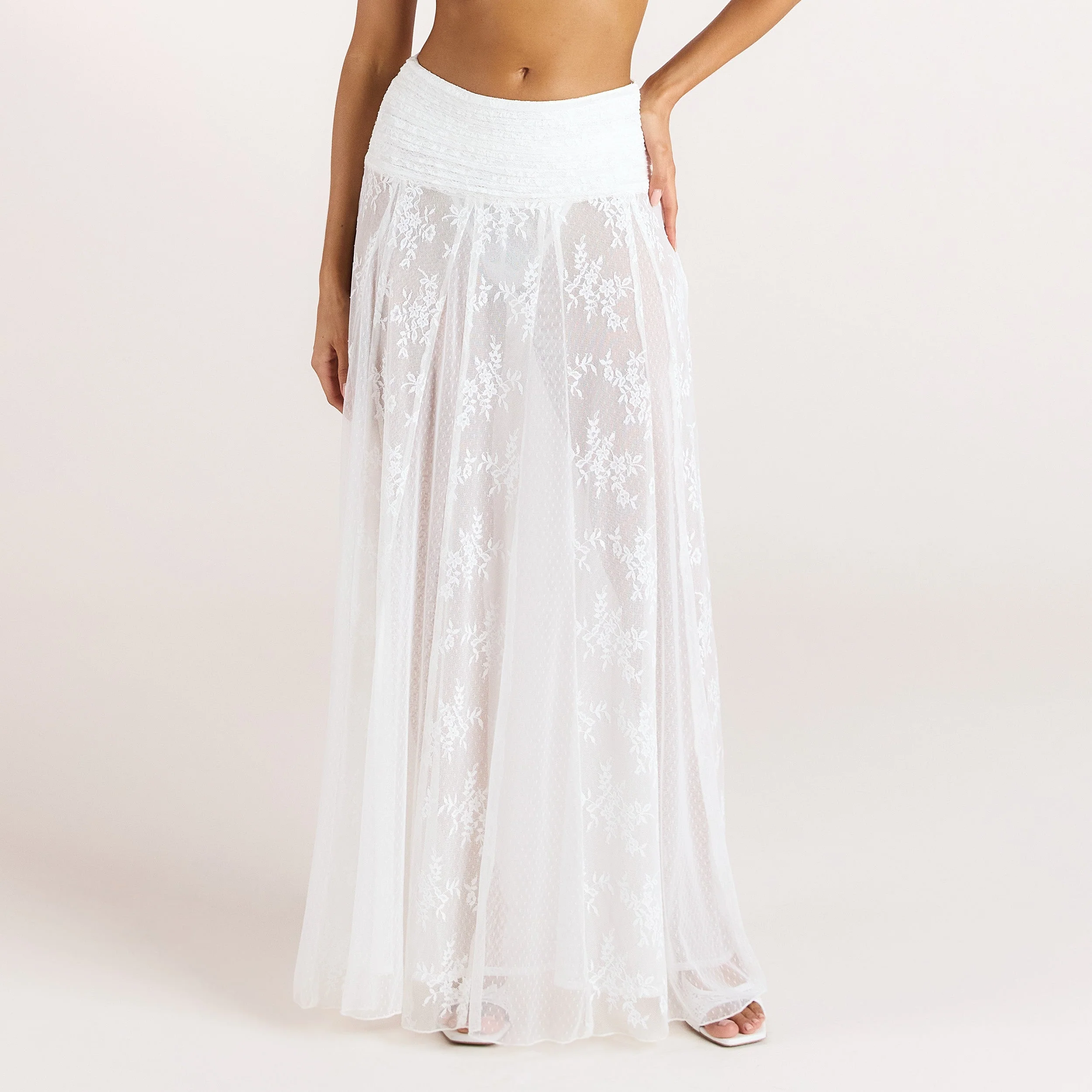 Sheer Lace Maxi Skirt - White