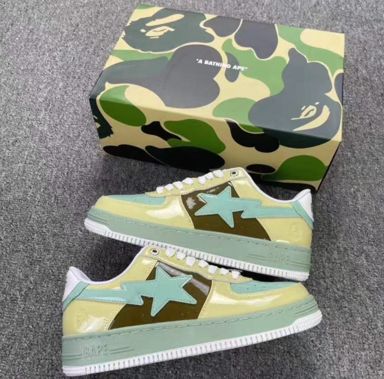 A Bathing Ape Bape Sta Low Light Yellow Mint Green Patent Leather