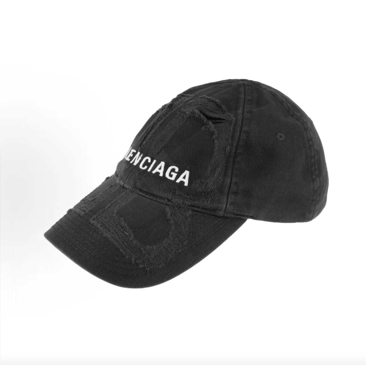 Balenciaga Heavy Ripped Distressed Logo Cotton Baseball Cap