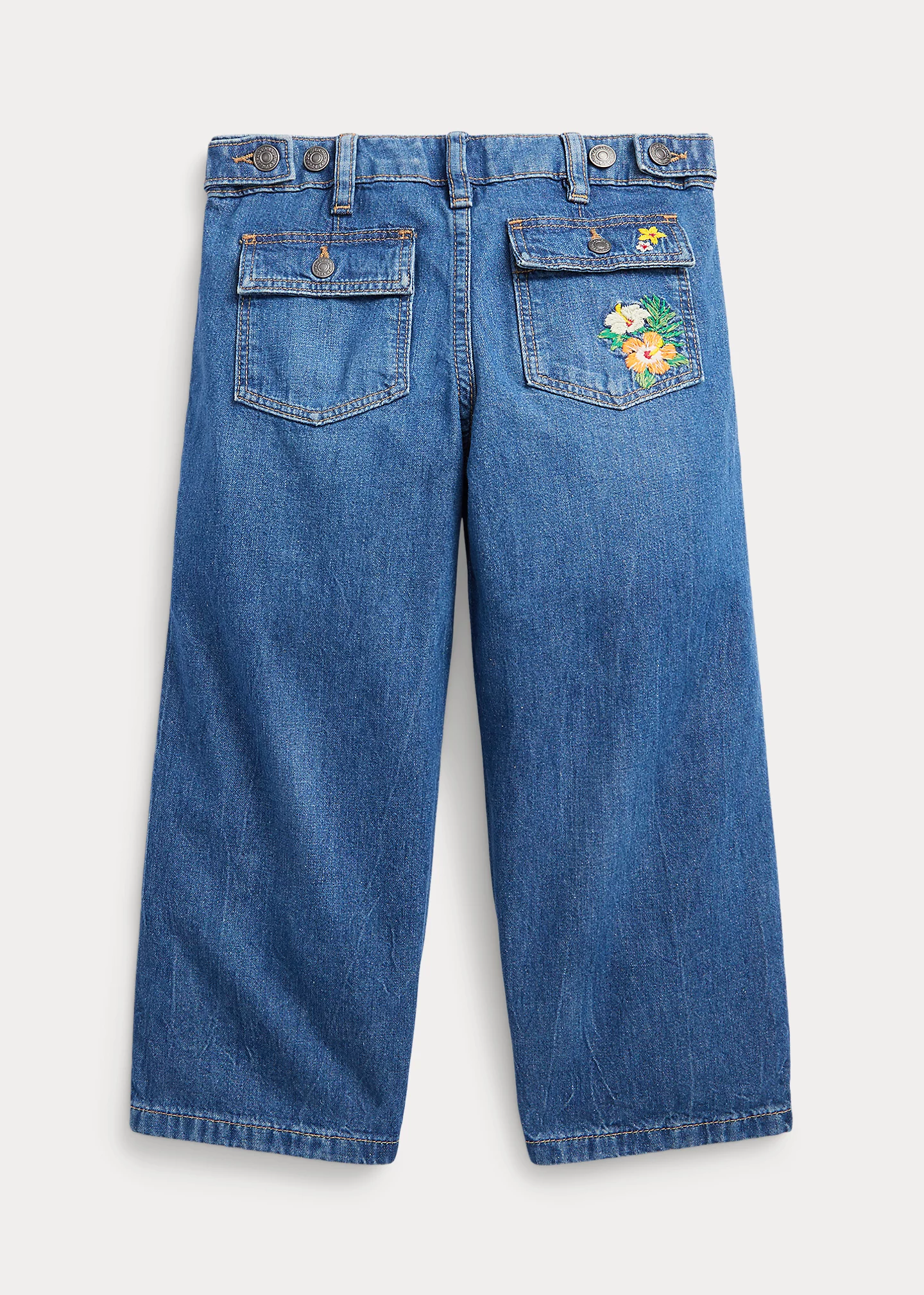 Tropical-Embroidery Wide-Leg Jean
