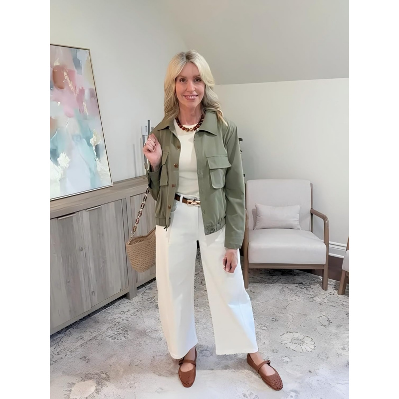Women's Military Safari Cropped Jackets Button