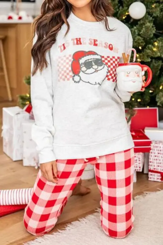 Merry Christmas Top and Plaid Pants Lounge Set
