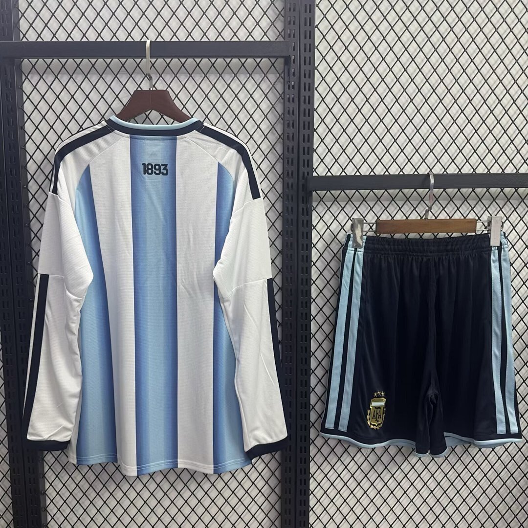 World Cup 2026 Argentina Home Soccer Uniform Kids Long Sleeve Kit Jersey+Shorts