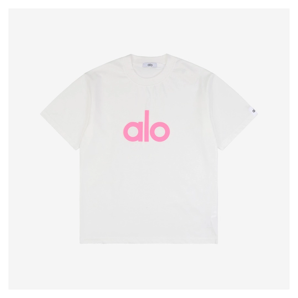 Alo Puffy Letter Print T-Shirt (Black/White)