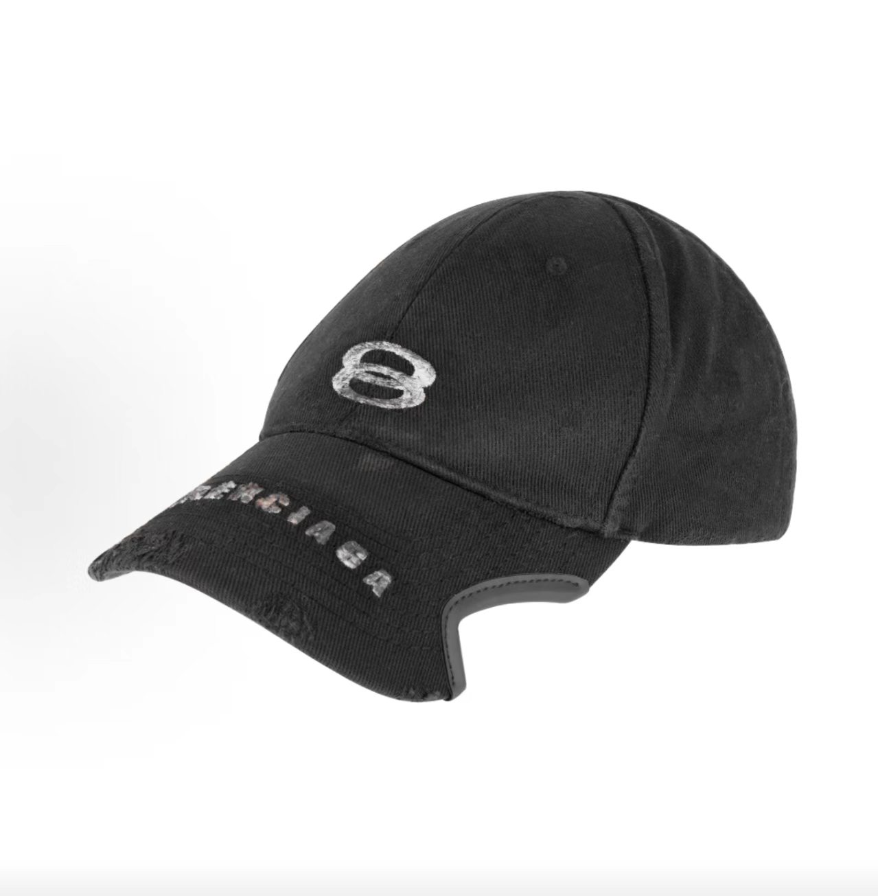Balenciaga Double B Faded Destroyed Black Baseball Cap
