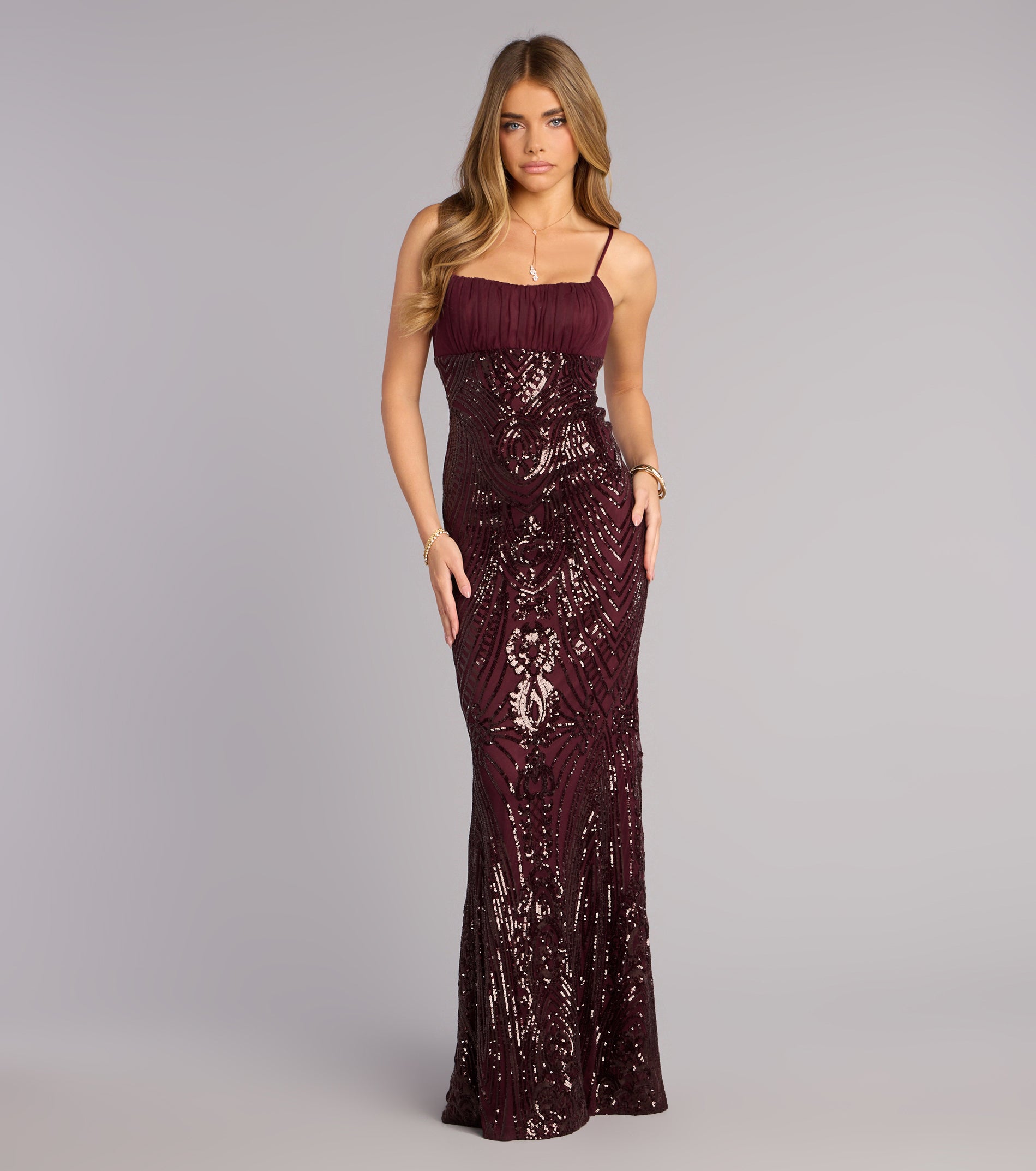 Indie Sequin Bow Column Formal Dress