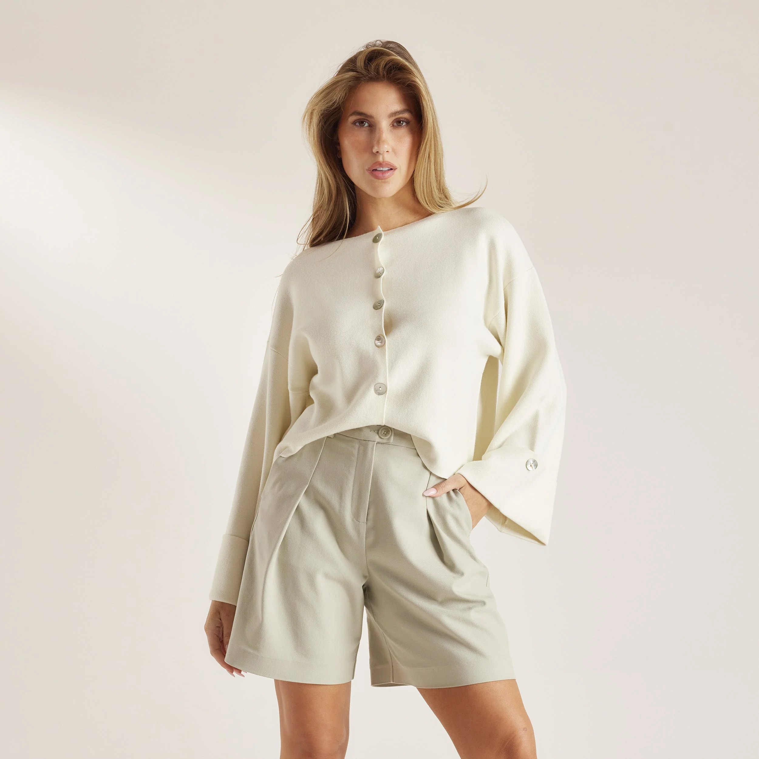 Relaxed-Fit Knitted Cardigan - Stone