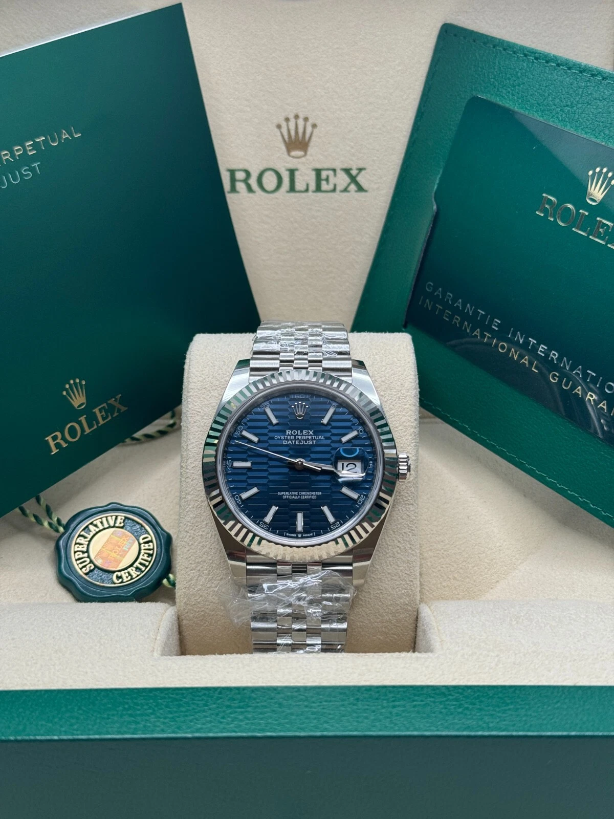 [2026 Mirror Grade]RLX  Datejust 41mm Blue Fluted Motif Index Dial Jubilee Bracelet Watch - 126334