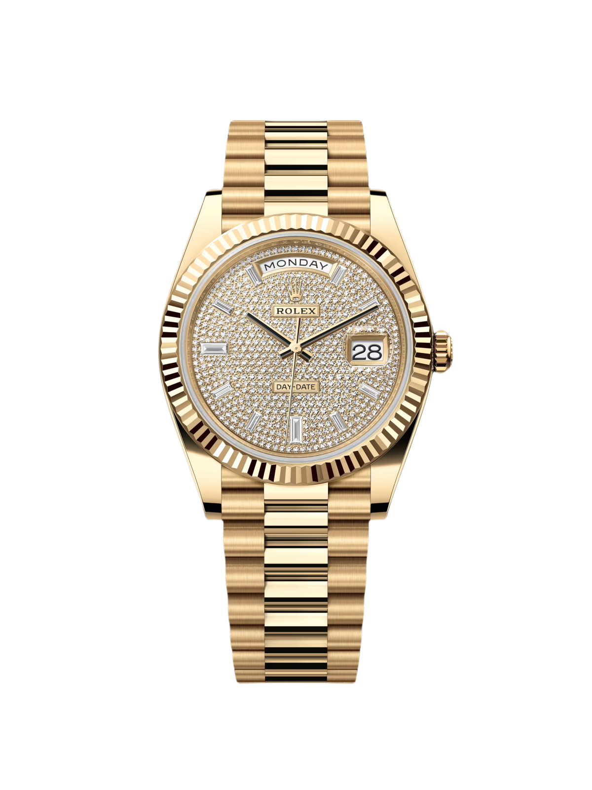 [2026 Mirror Grade]RLX Yellow Gold President Day Date 40mm Diamond Pave Dial - 228238