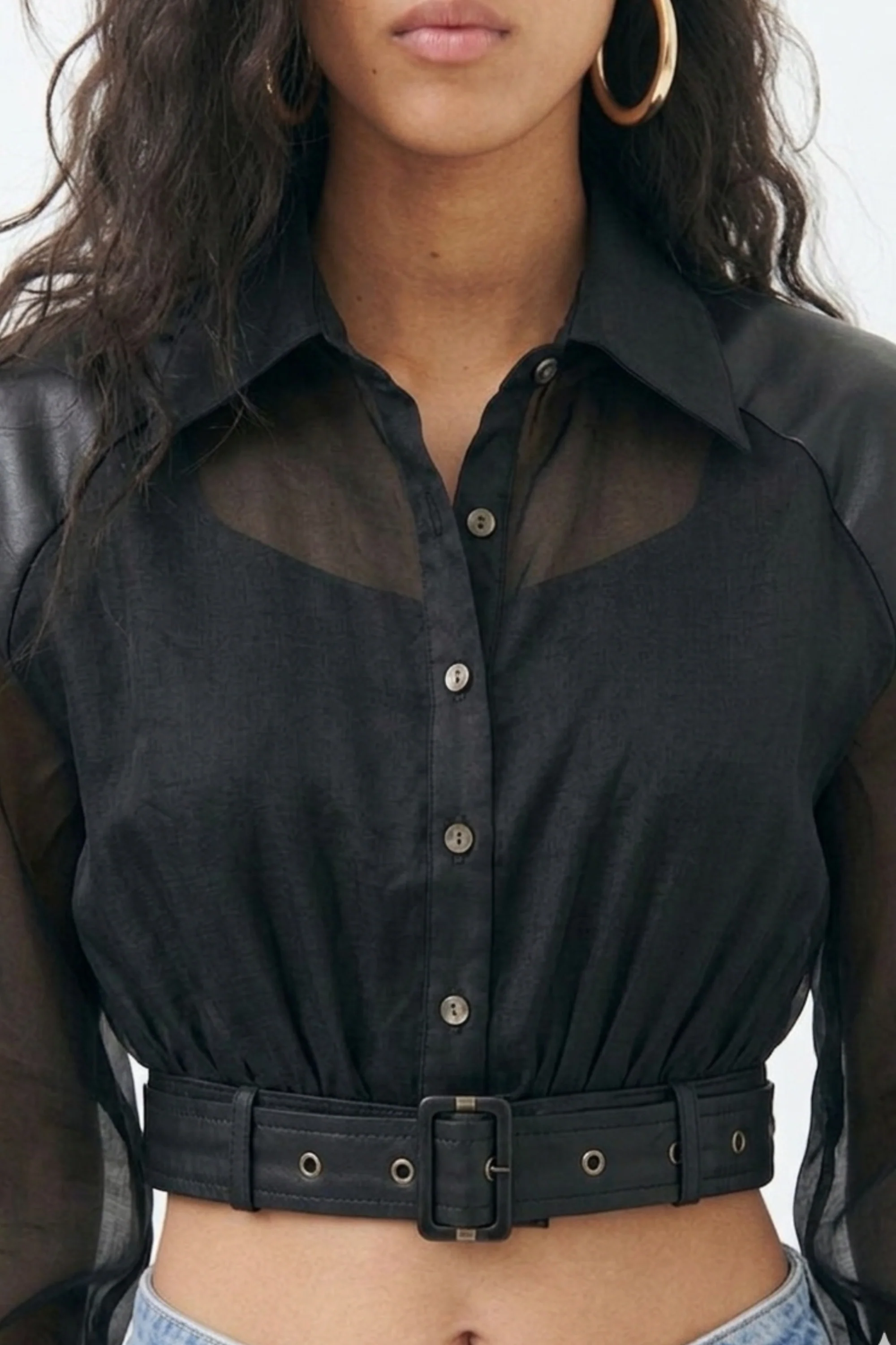 Black Sheer Crop Shirt