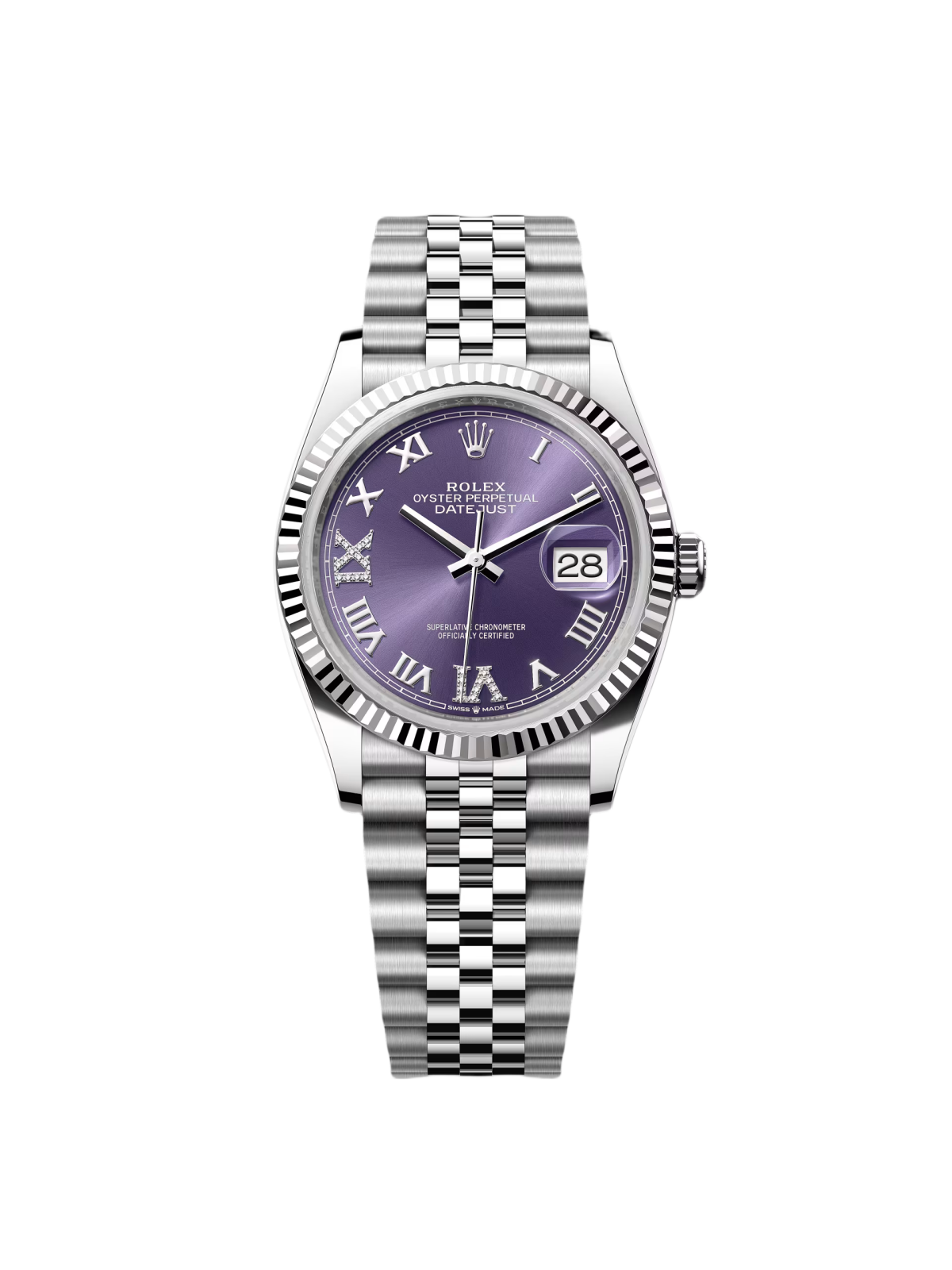 [2026 Mirror Grade]RLX  Datejust 36mm 126234 Datejust Aubergine Purple Diamond Roman Oyster Stainless Steel
