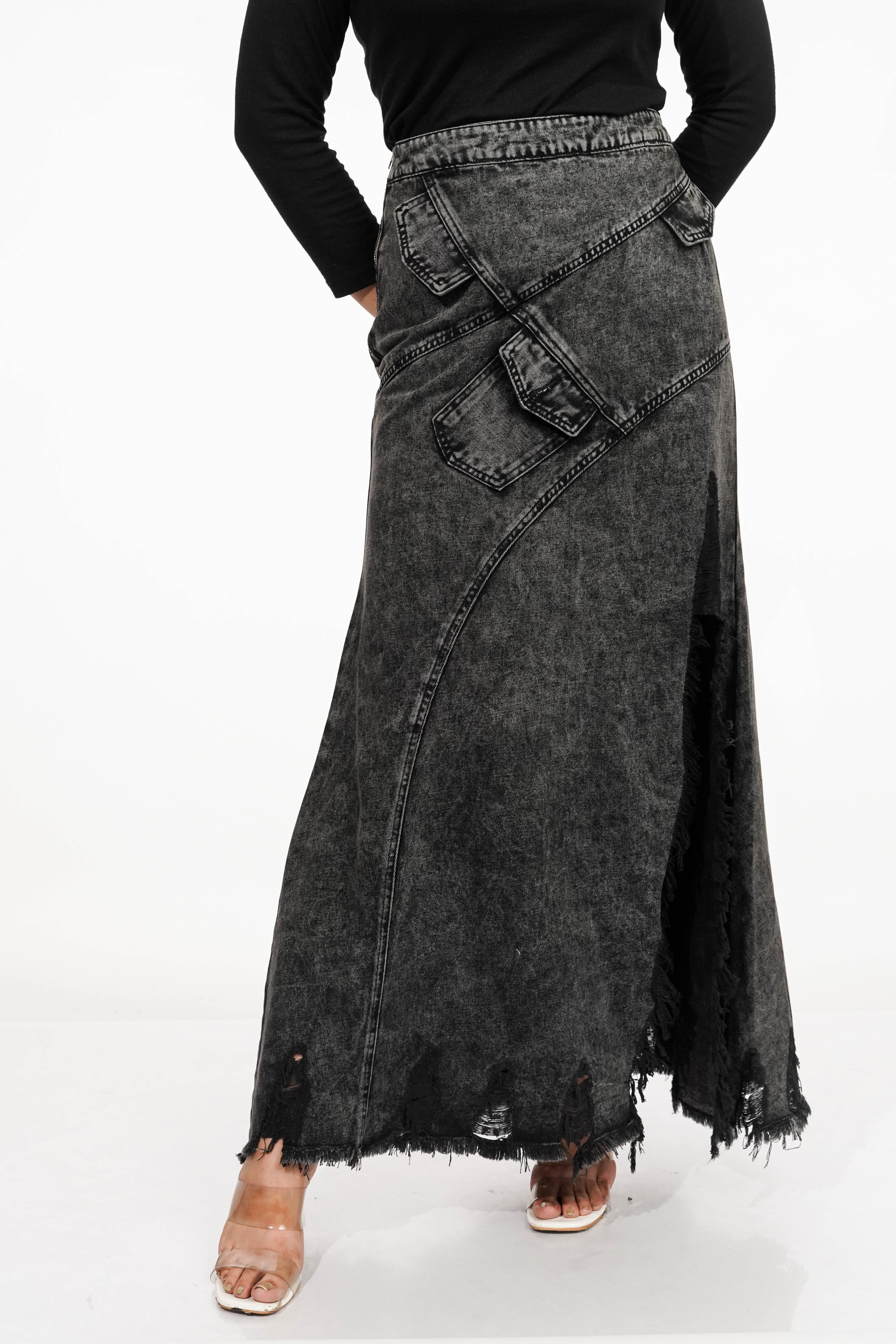 Quirky Charcoal Denim Skirt