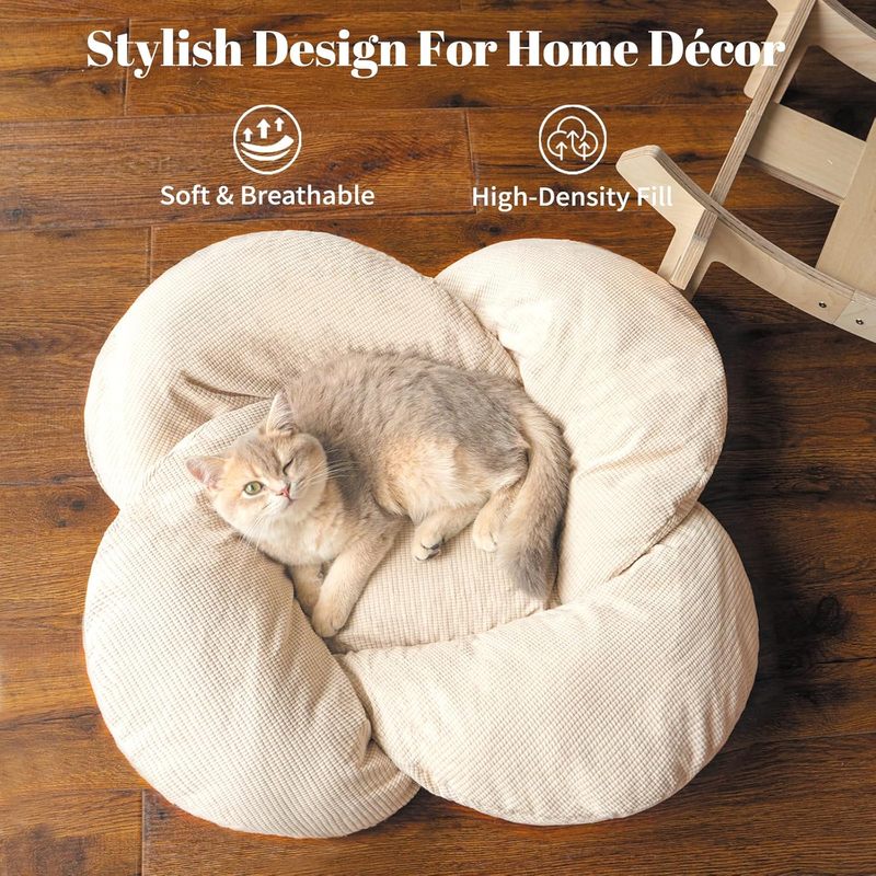 Elevated Cat Bed Wooden with Cushion Fluffy Pet Couch Sofa for Indoor Cats Raised Kitty Lounge Chair Suitable for Puppy, Cat Furniture(White)