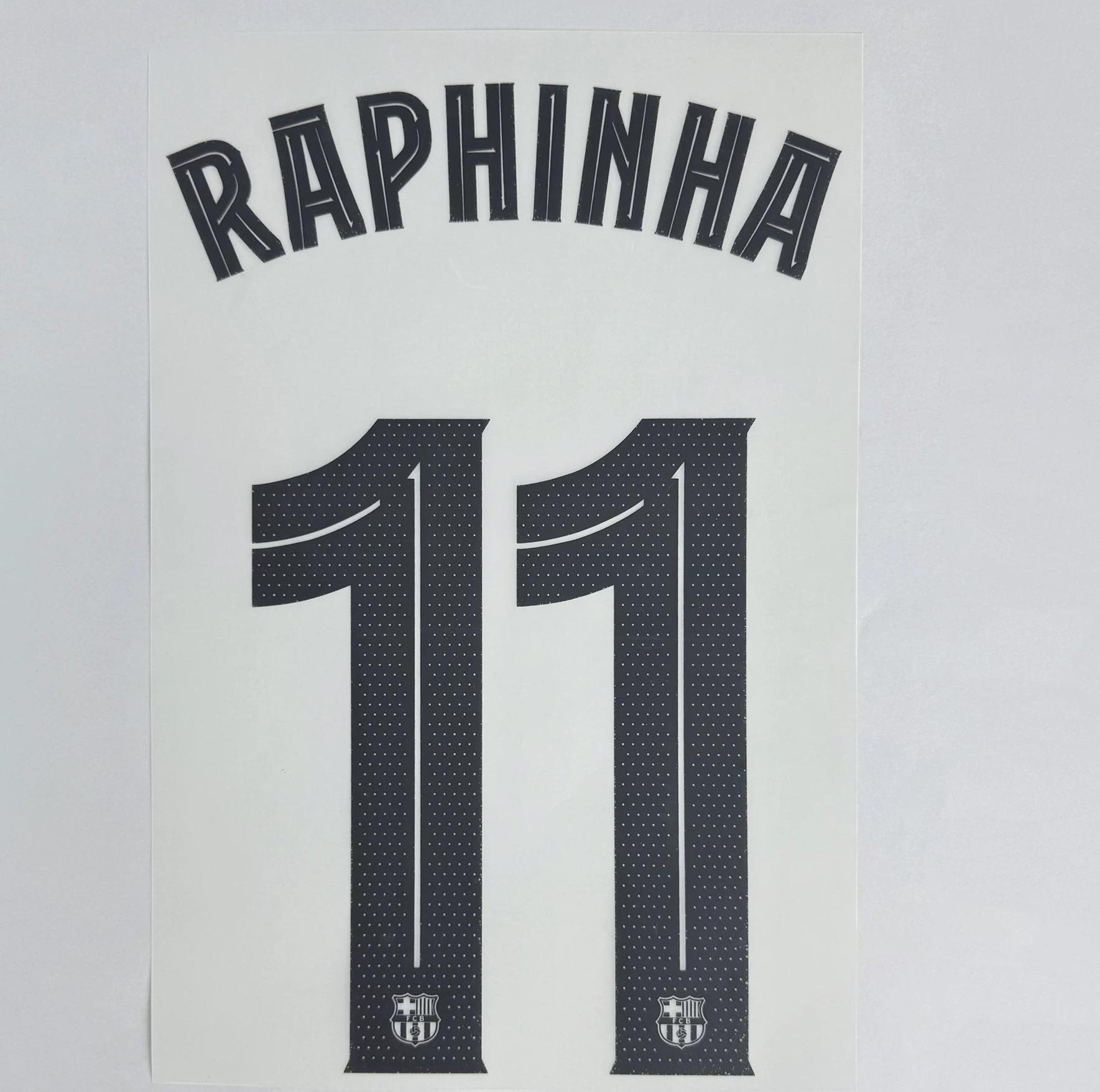 RAPHINHA #11 FC Barcelona 2025-26 Away UCL Football Soccer Name & Number Set