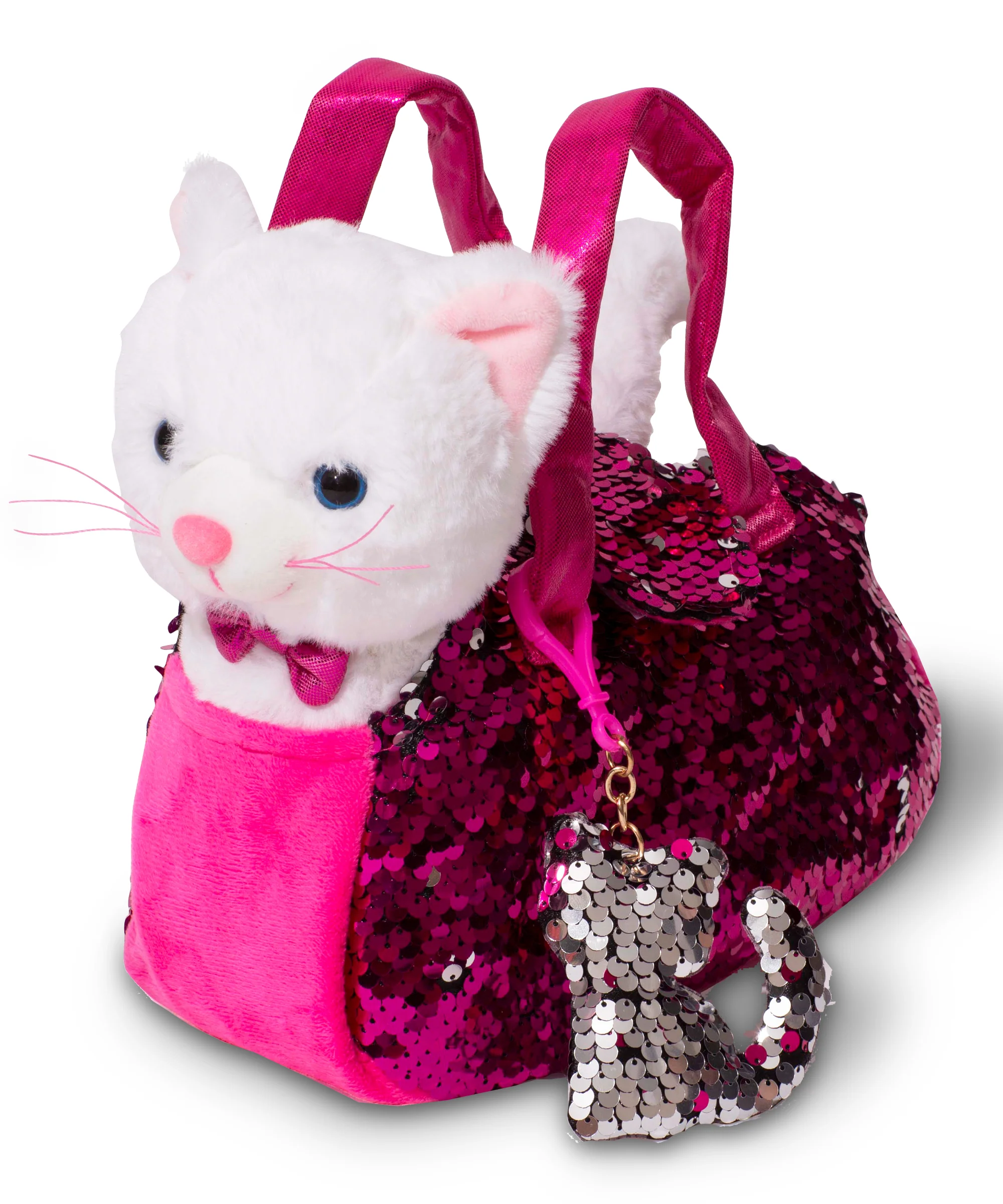 Pet Plush Set with Bag - White Cat with Hot Pink Bag