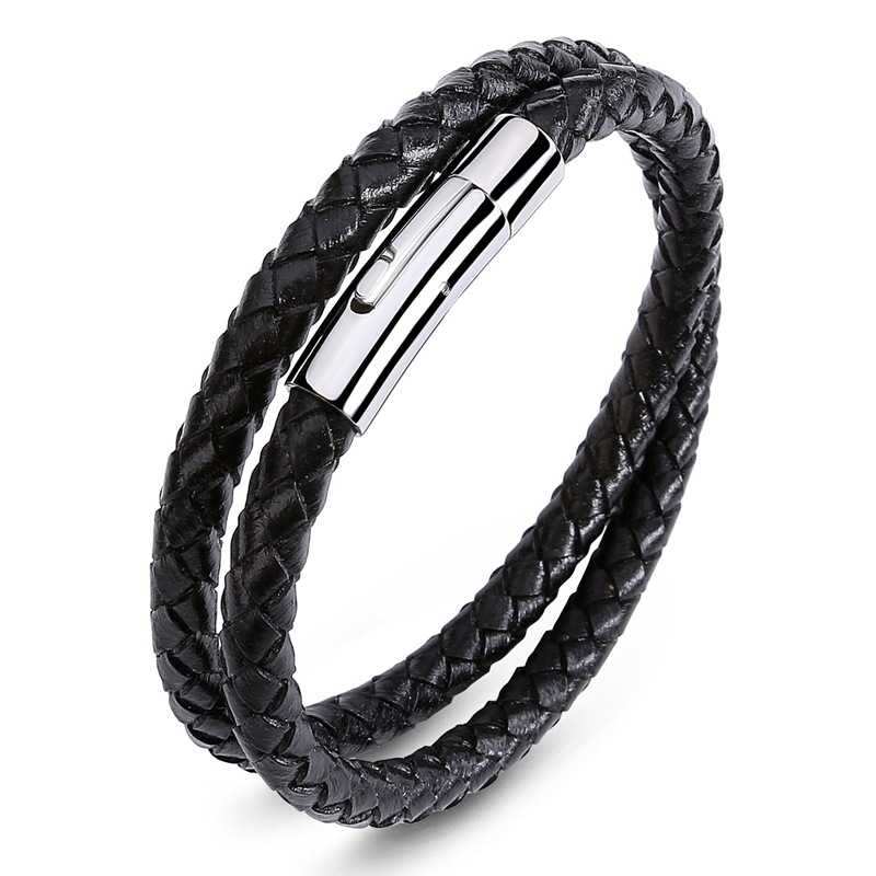 Men's PU Leather Woven Two Layer Bracelet
