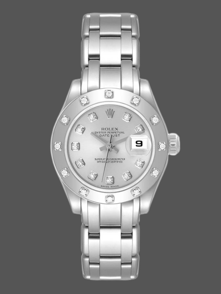 [2026 Mirror Grade]Rolex Pearlmaster 80319 Silver Diamond Dial 29MM Lady Replica Watch