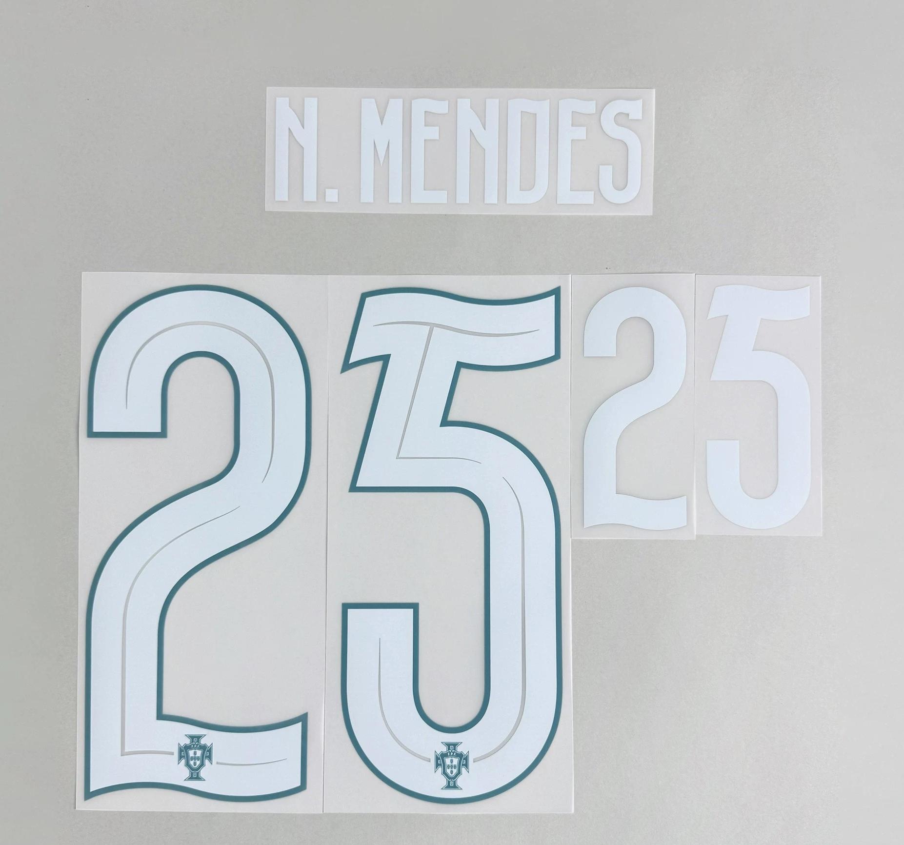 N.MENDES #25 Portugal 2026 World Cup Home Football Soccer Name & Number Set