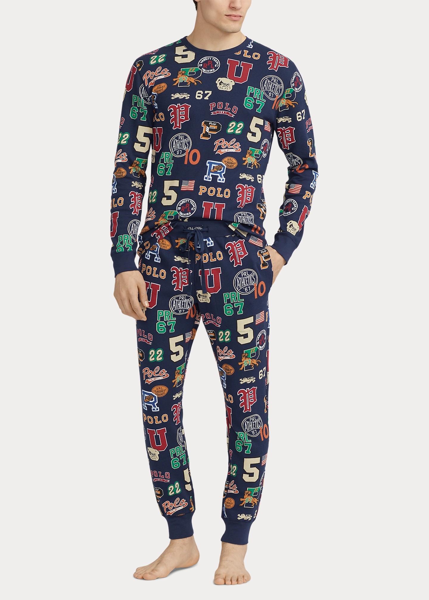 Print Waffle-Knit Sleep Shirt