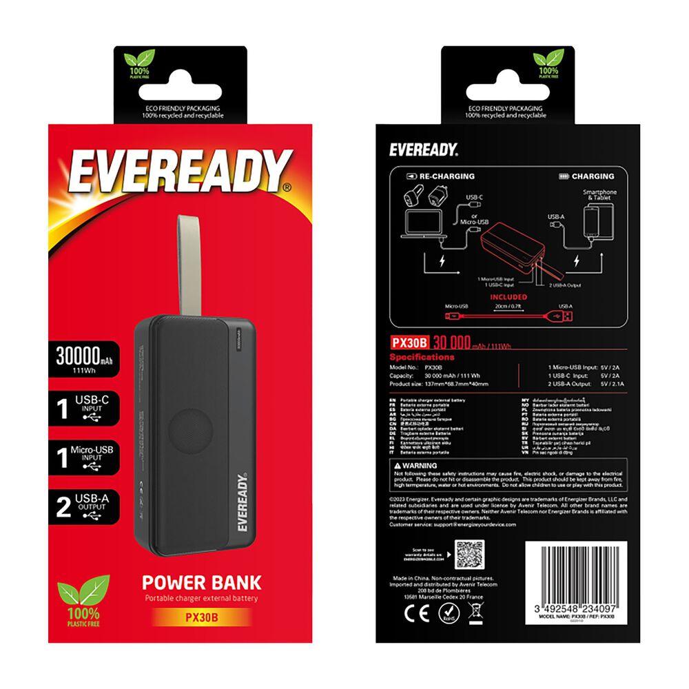 EVEREADY Powerbank Eveready PX30B, 30000 mAh, czarny