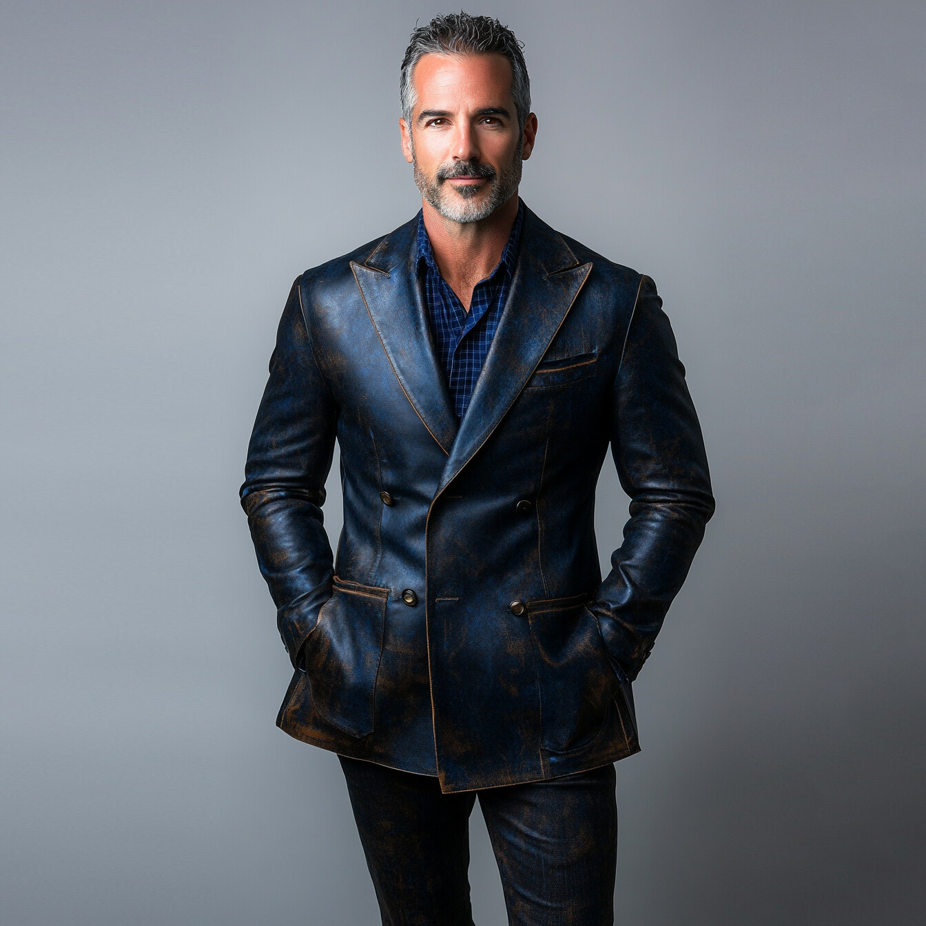 Men's Retro Peaked Lapel Double Breasted Distressed PU Leather Jacket