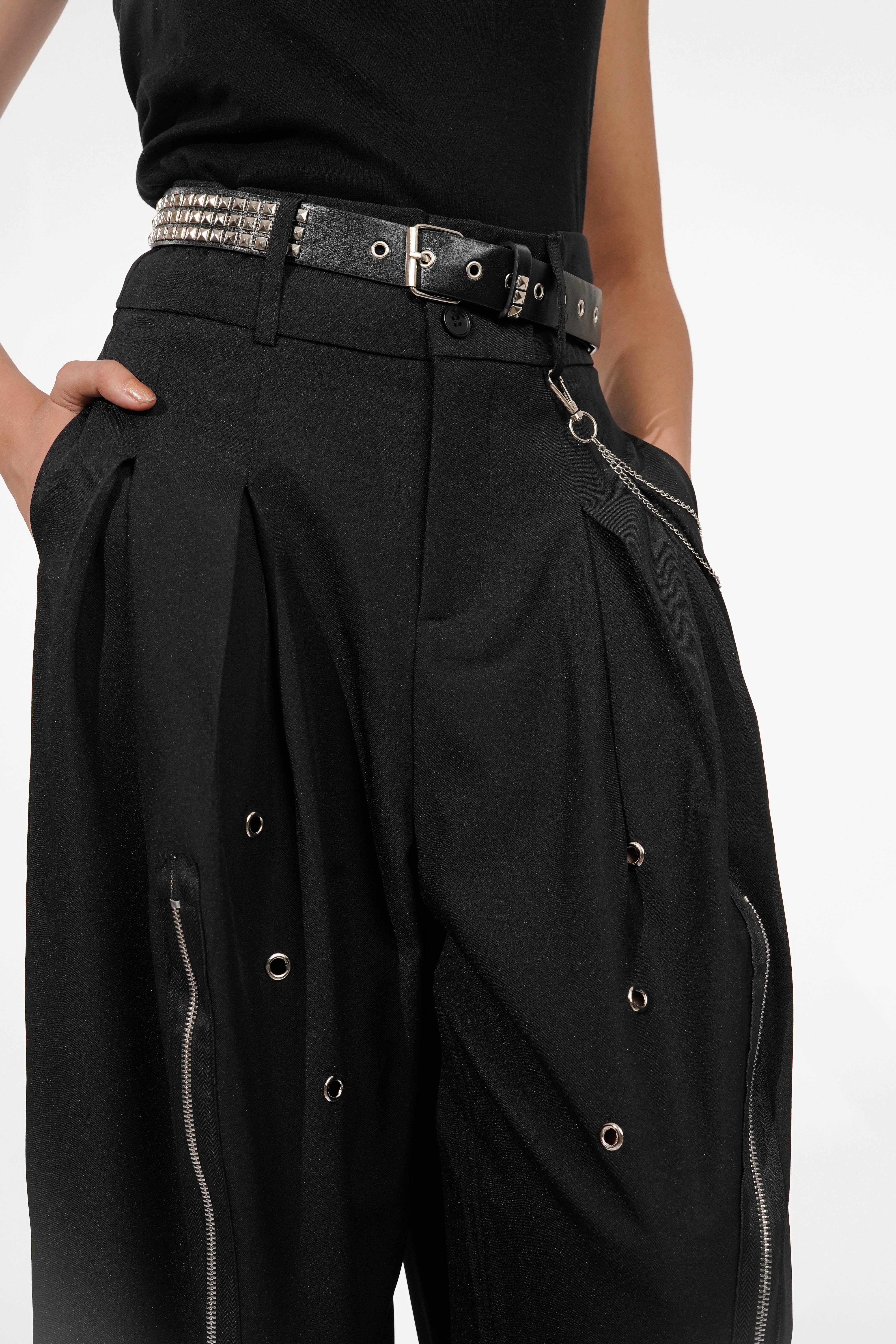Shay Black Zip-detail Wide Pants