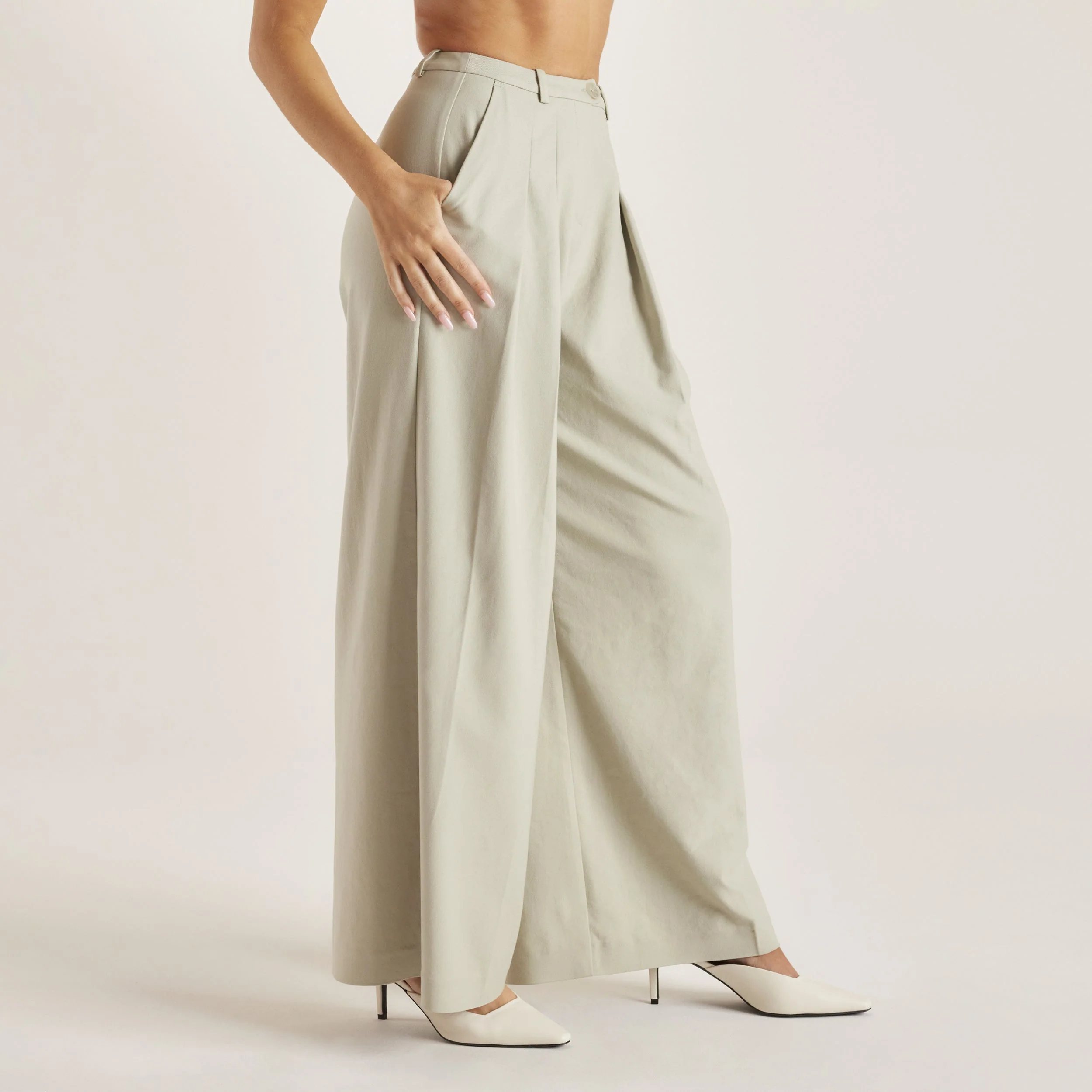 Woven Wide-Leg Pants - Sage
