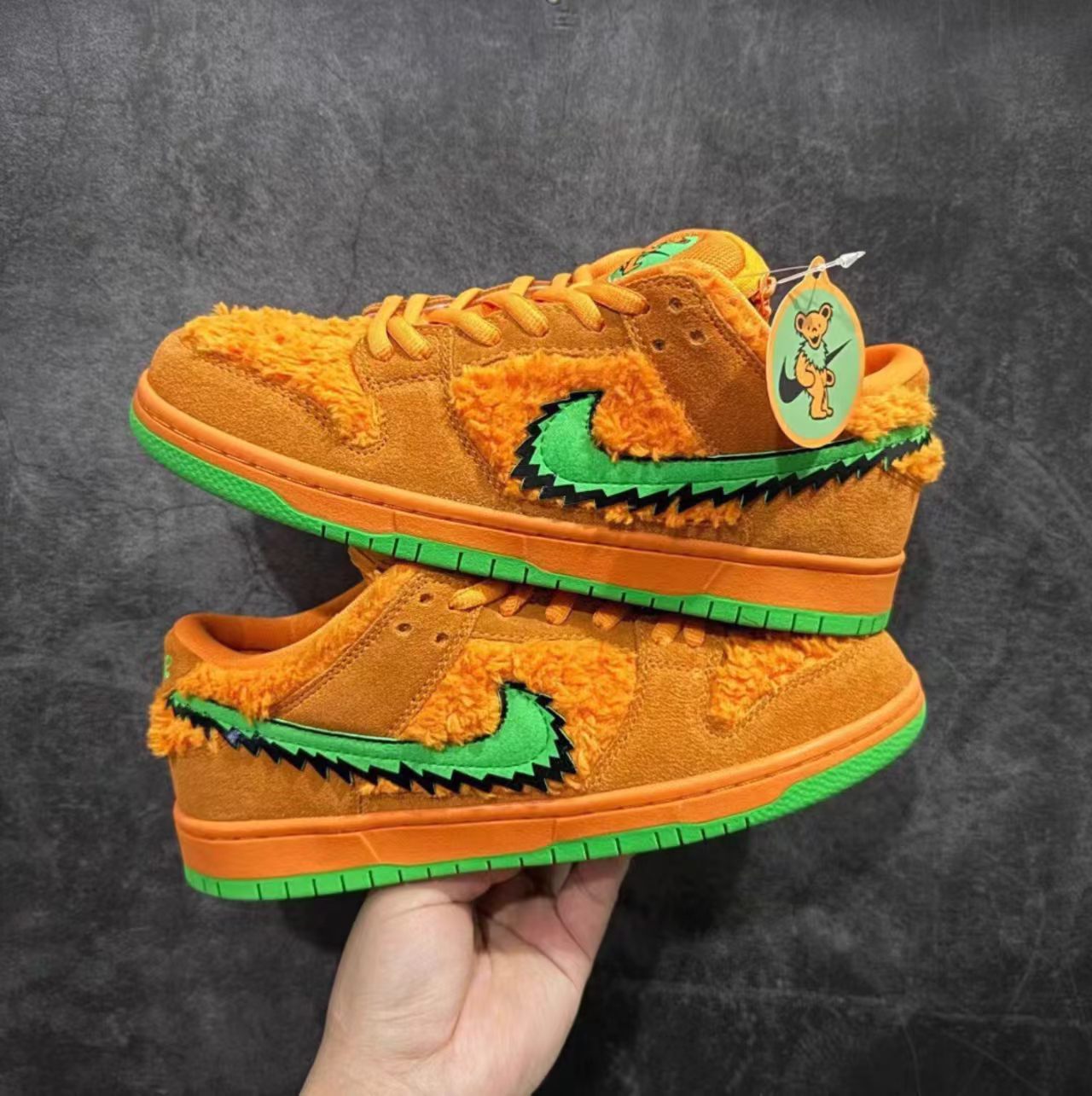 Nike Dunk Low Orange Fuzzy Fur Green Swoosh
