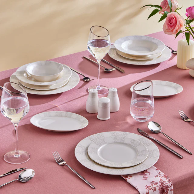 Karaca Forever Bone China New Olio – Service de Table 53 Pièces pour 12 Personnes, Blanc