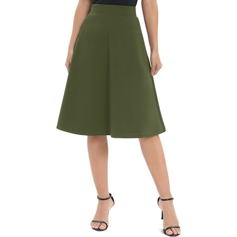Women's A‑Line Elastic High Waist Flare Midi Skirt
