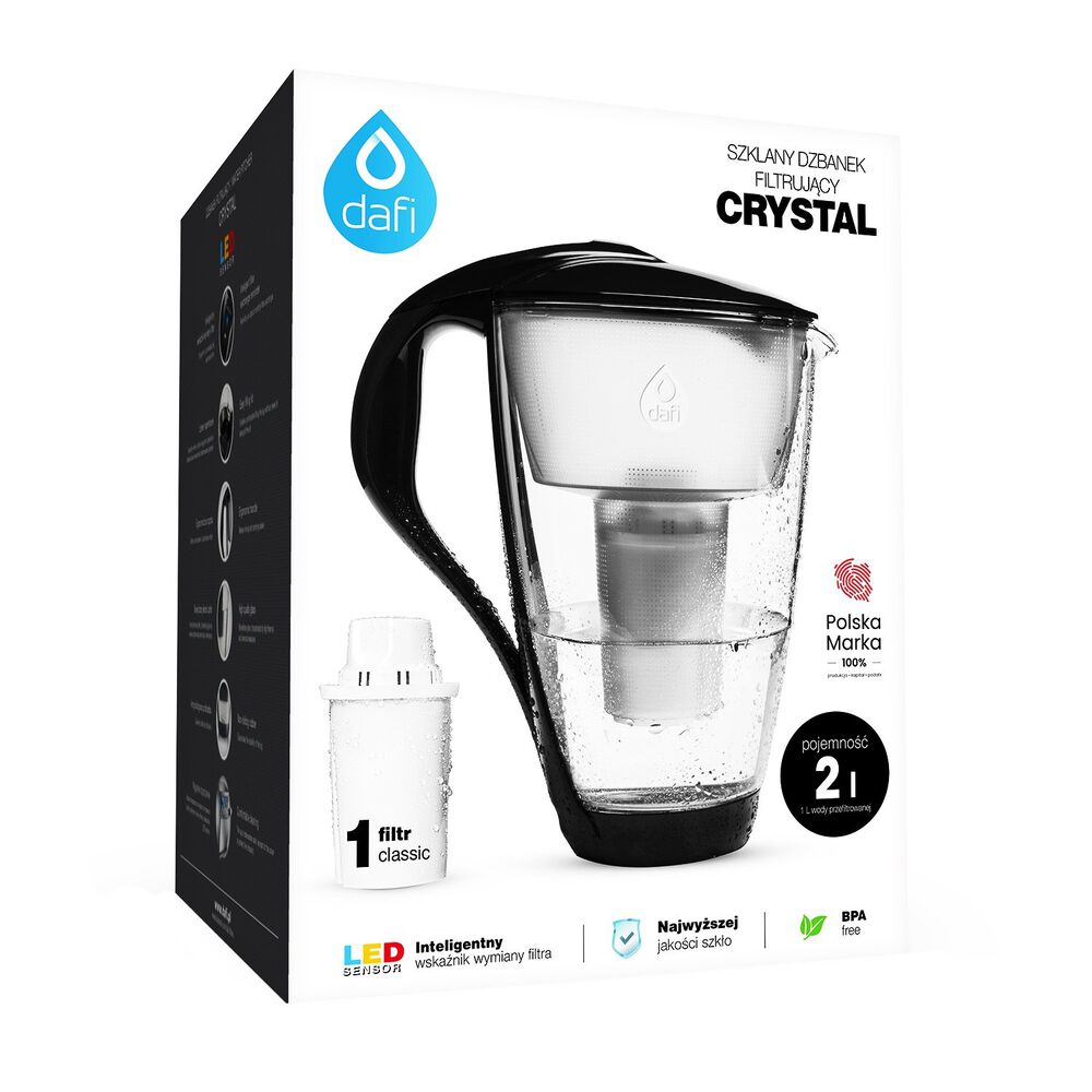 DAFI Dzbanek filtrujący szklany 2 L CRYSTAL, czarny, Classic LED