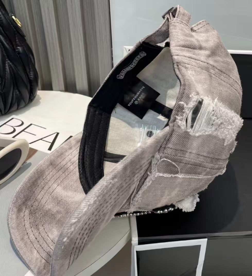 Chrome Hearts-Inspired Studded Cross Distressed Denim Baseball Cap