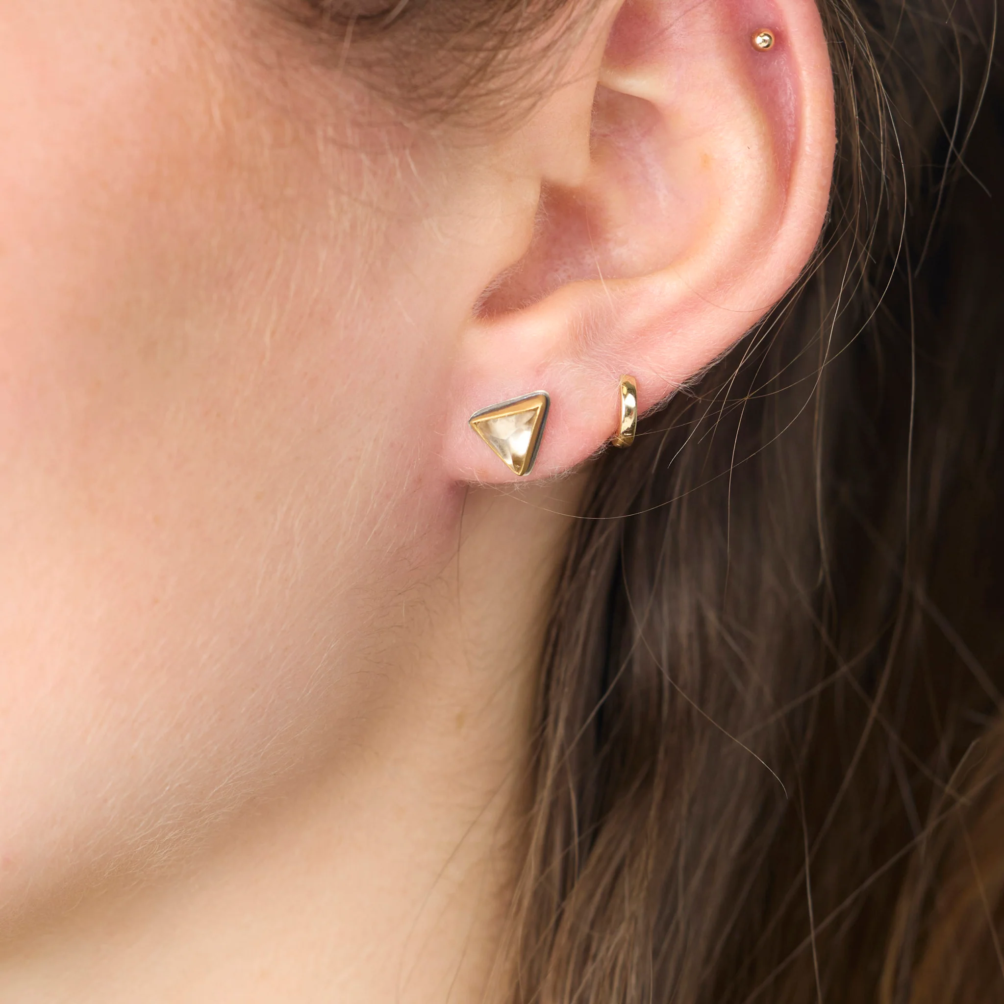 Triangle Champagne Quartz Stud Earrings