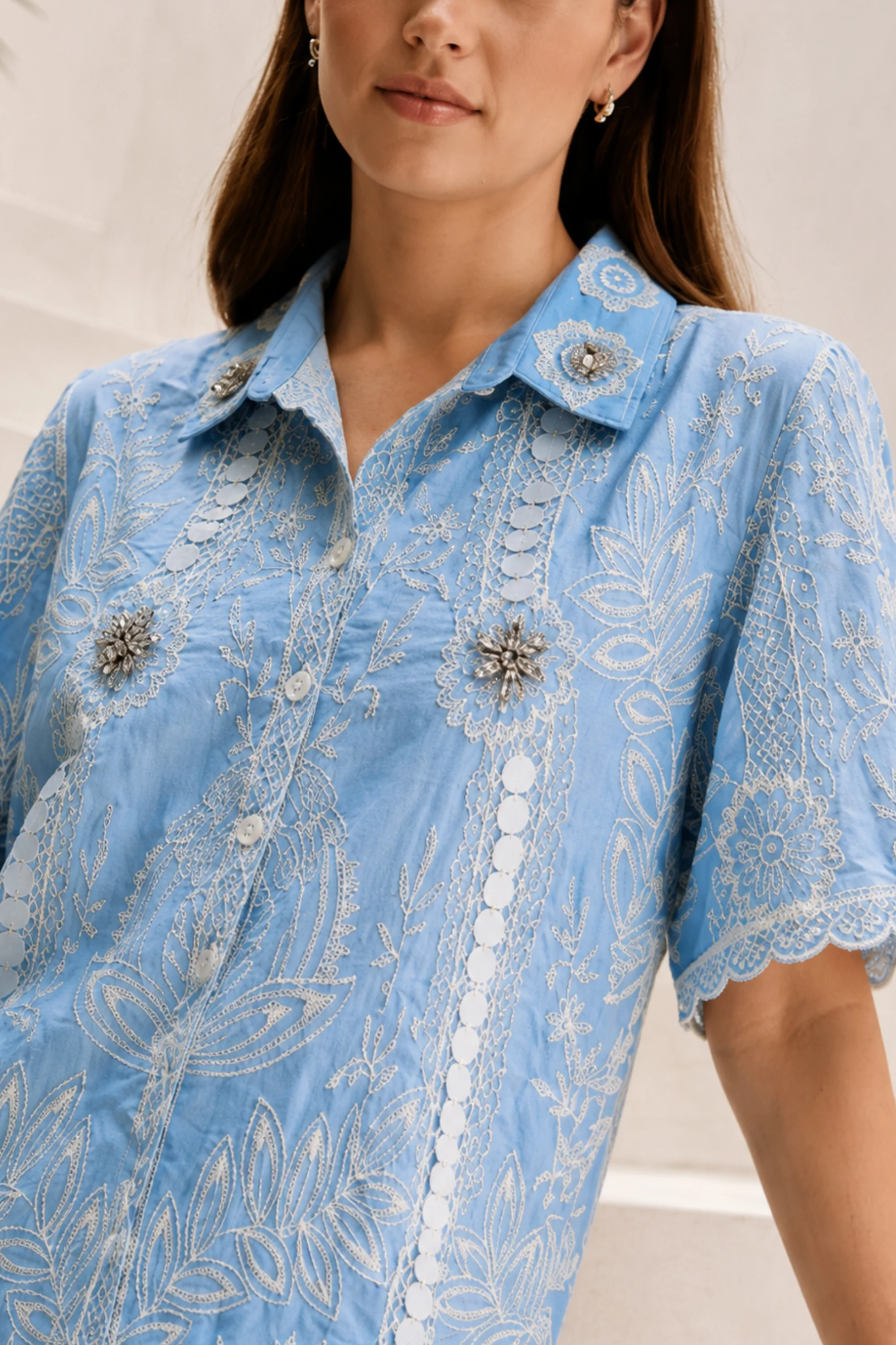 Blue Dawn Embroidered Shorts Co-ord Set