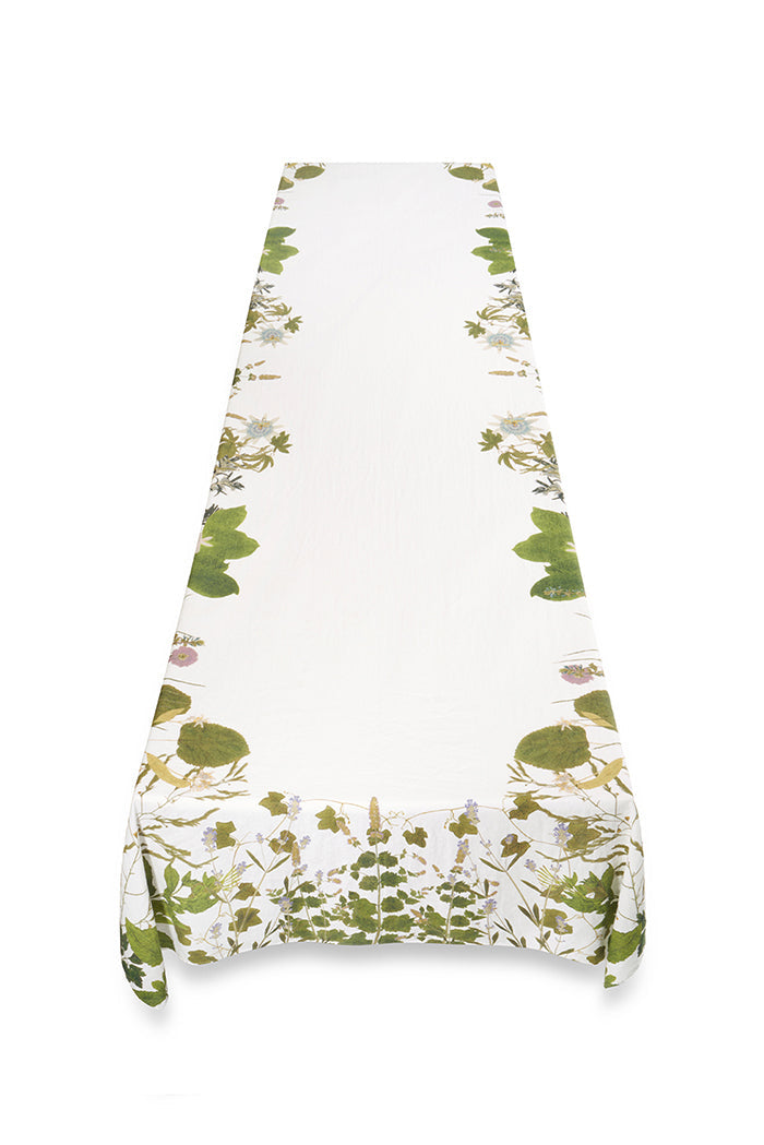 Rectangular Linen Tablecloth with Herb Garden Botanical Print
