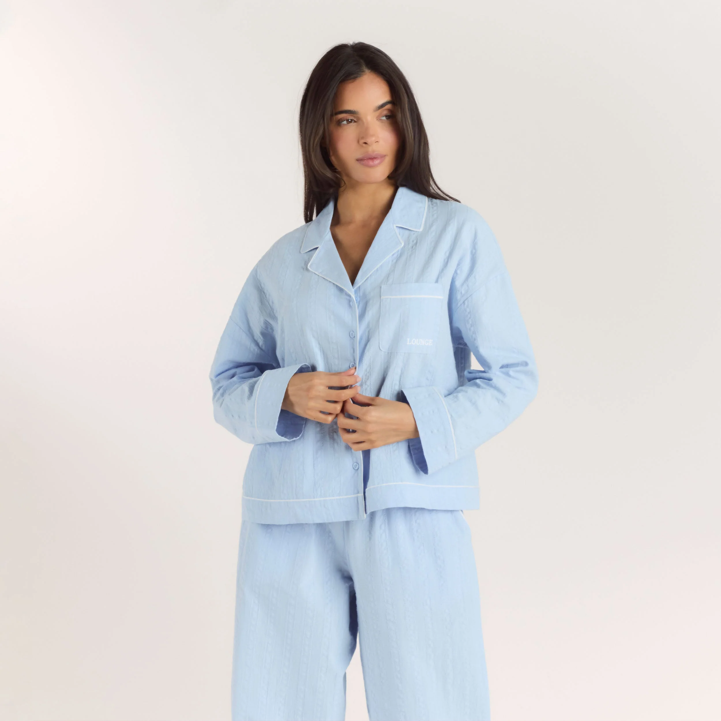 Textured Cotton Pajama Shirt - Blue